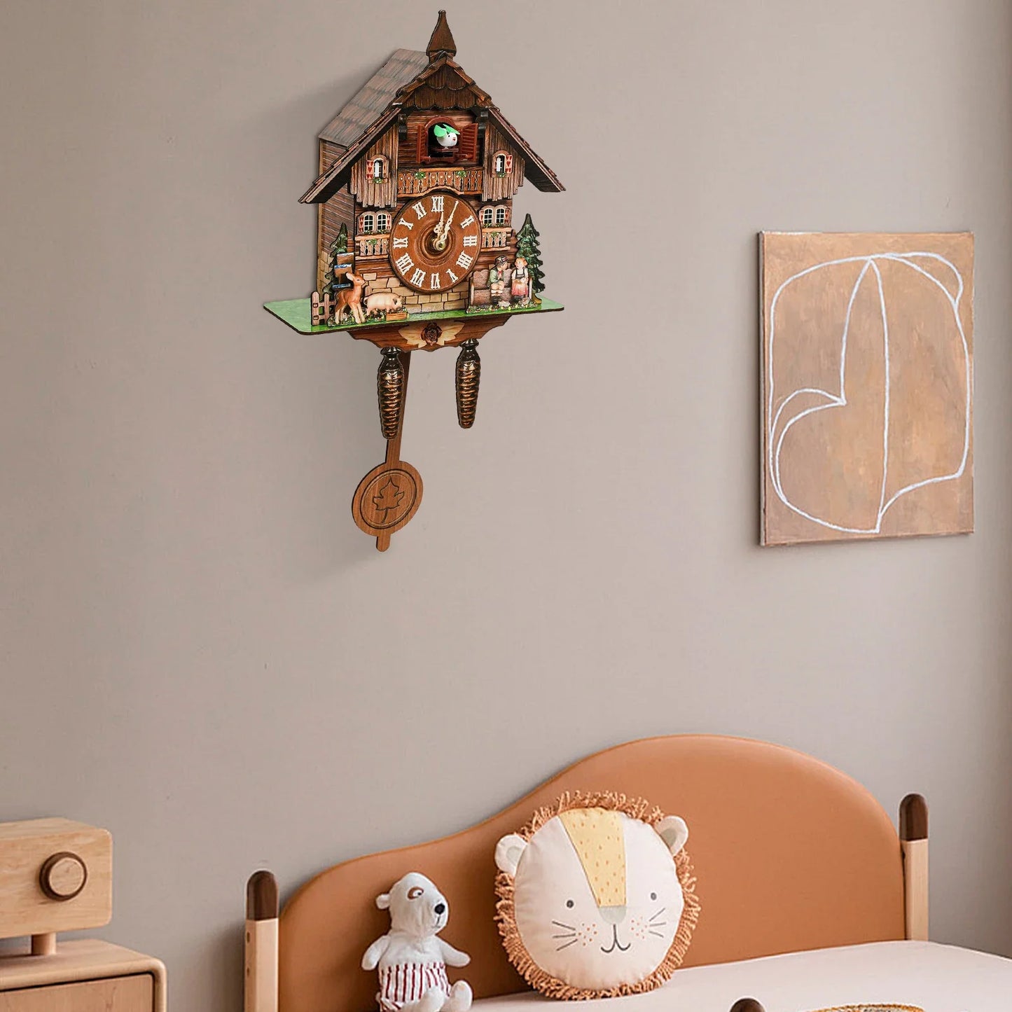 Chime Wooden Cuckoo Clock House Shape Wall Clock Living Room