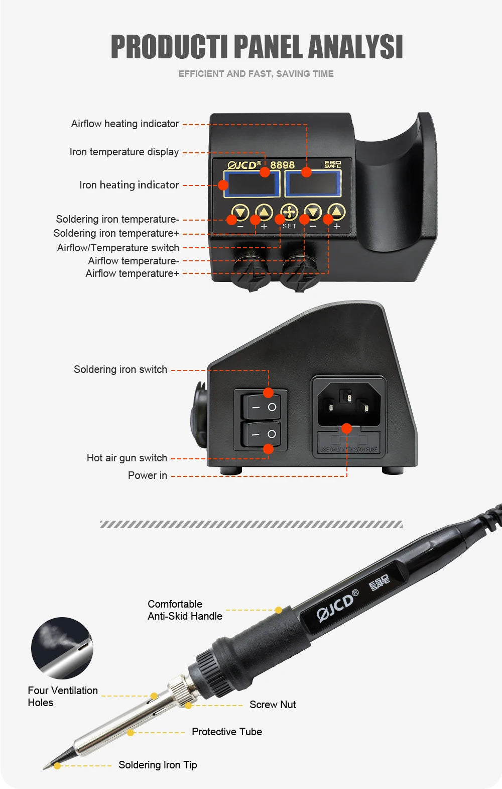 JCD 8898 750W Soldering Station 2 In 1 LCD Display Solder Tools
