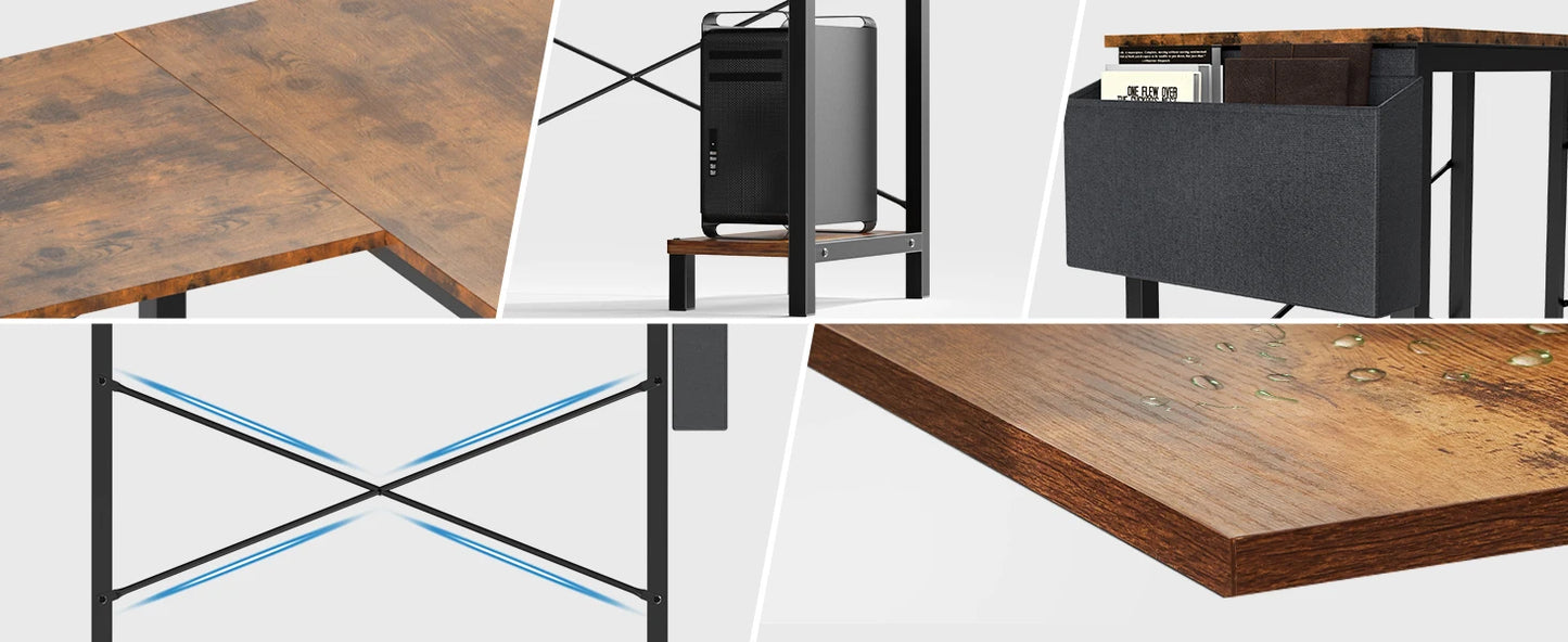 JHK Gaming Corner L Shaped Office Desk With CPU Storage