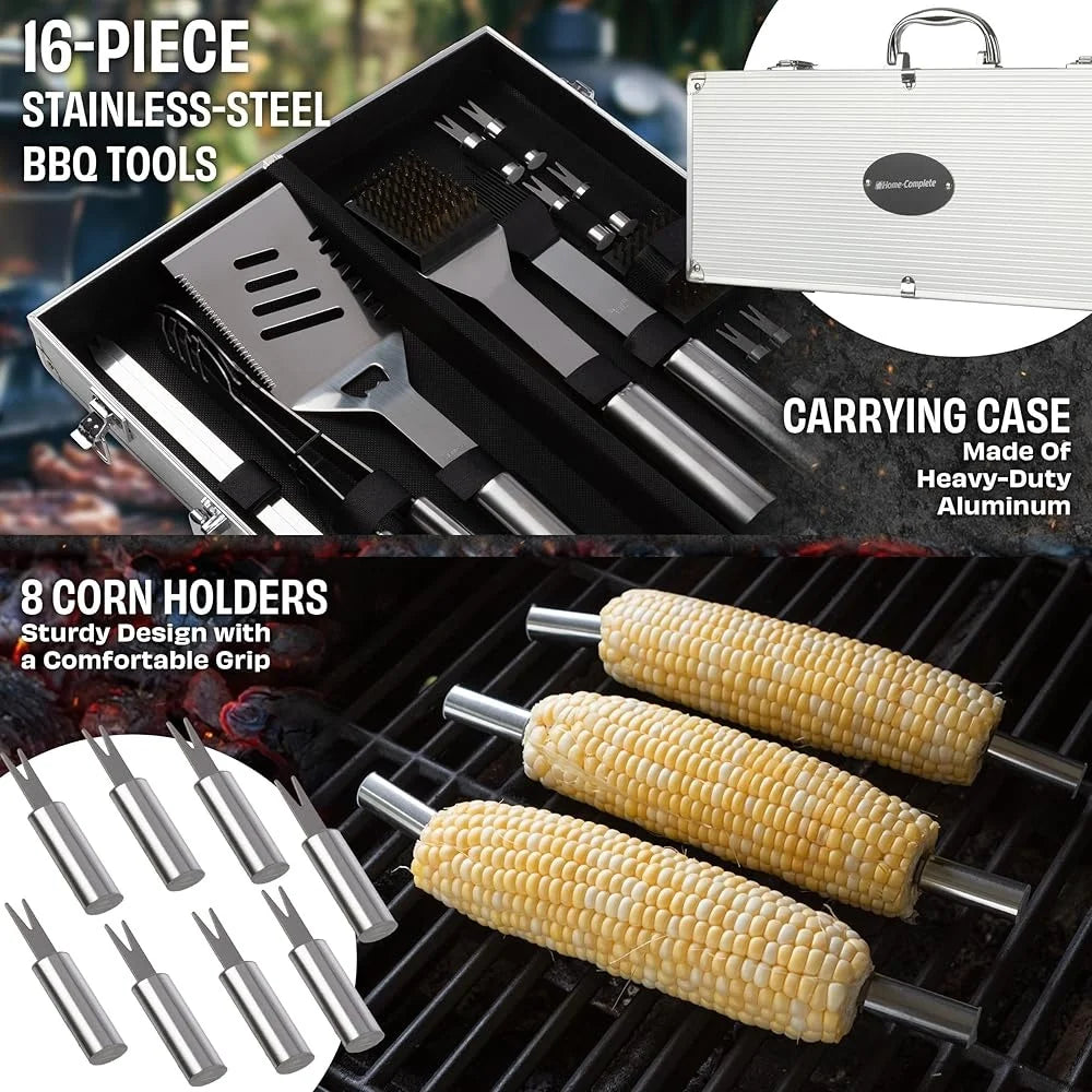 XMSJ 16 Piece BBQ Grill Accessories Stainless Steel Tools Case