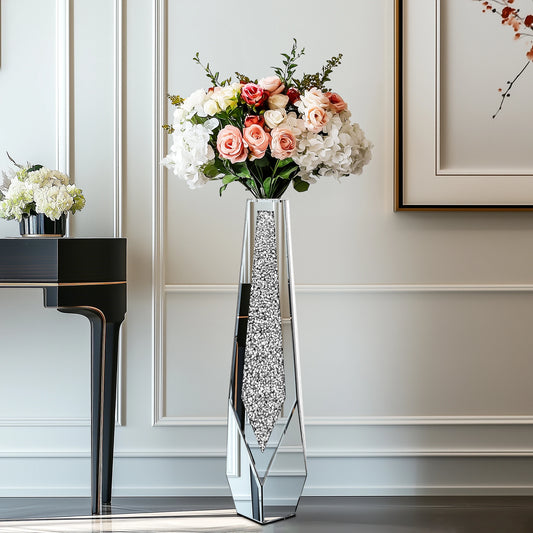 Crushed Diamond Glass Floor Vase Centerpiece For Living Room Decor Wedding Hotel