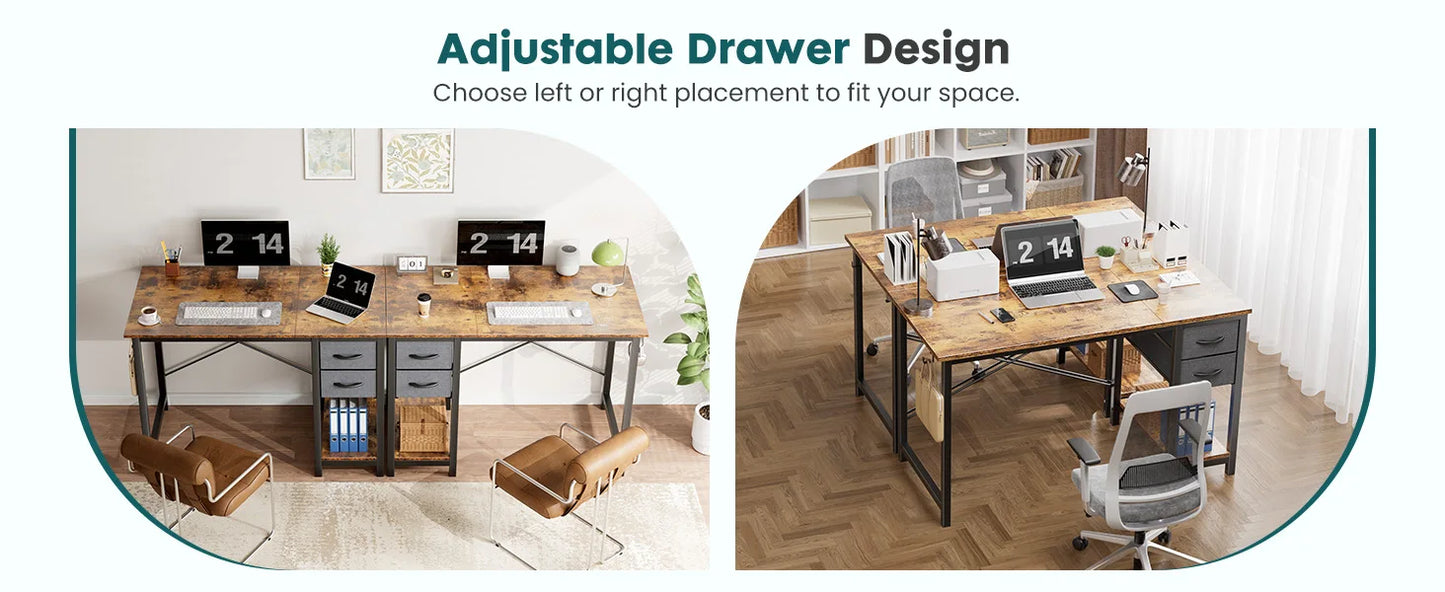 JHK Computer Desk With Adjustable Position Drawers For Study Office