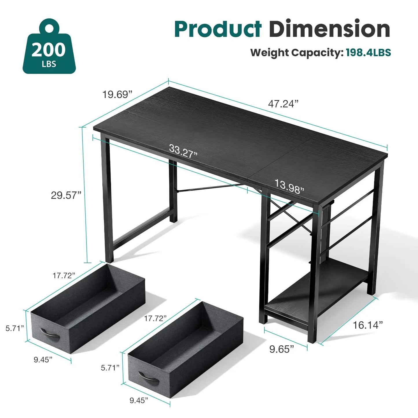 JHK Computer Desk With Adjustable Position Drawers For Study Office