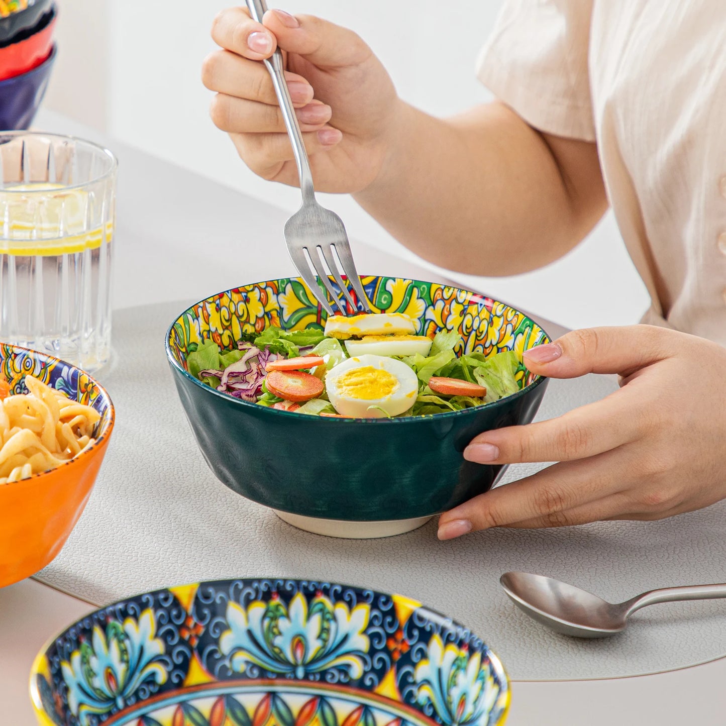 MALACASA Ceramic Dinnerware Set Bohemian Style Tableware for Six