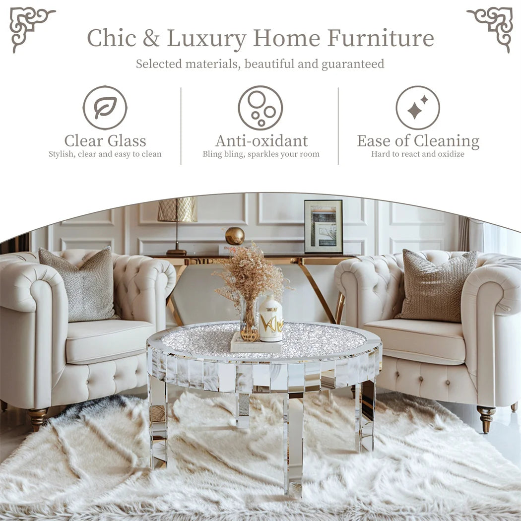ARTLOGE Mirrored Round Coffee Table for Living Room