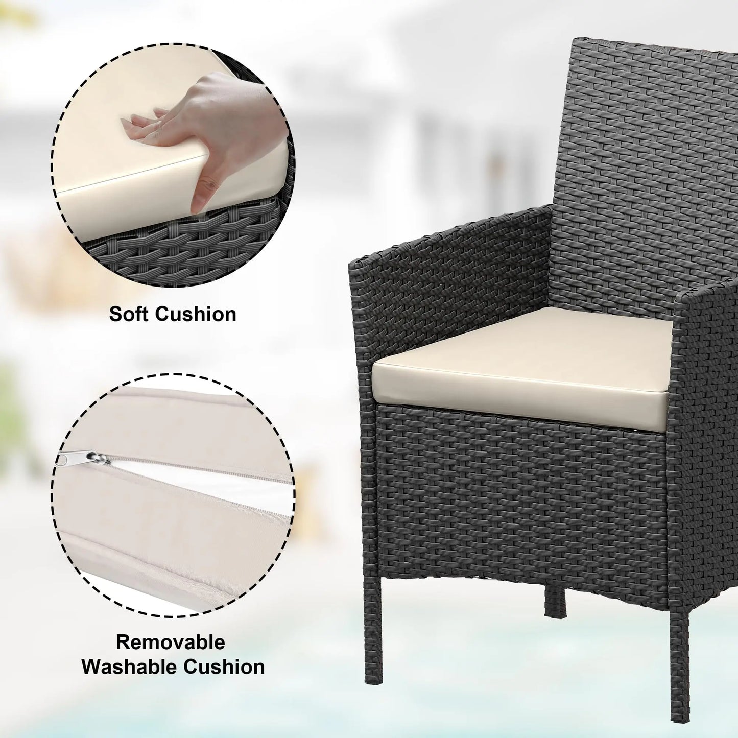 3-Piece Wicker Patio Sofa Set, All-Weather Rattan Conversation Set With Cushions & Glass Coffee Table For Garden, Porch, Lawn