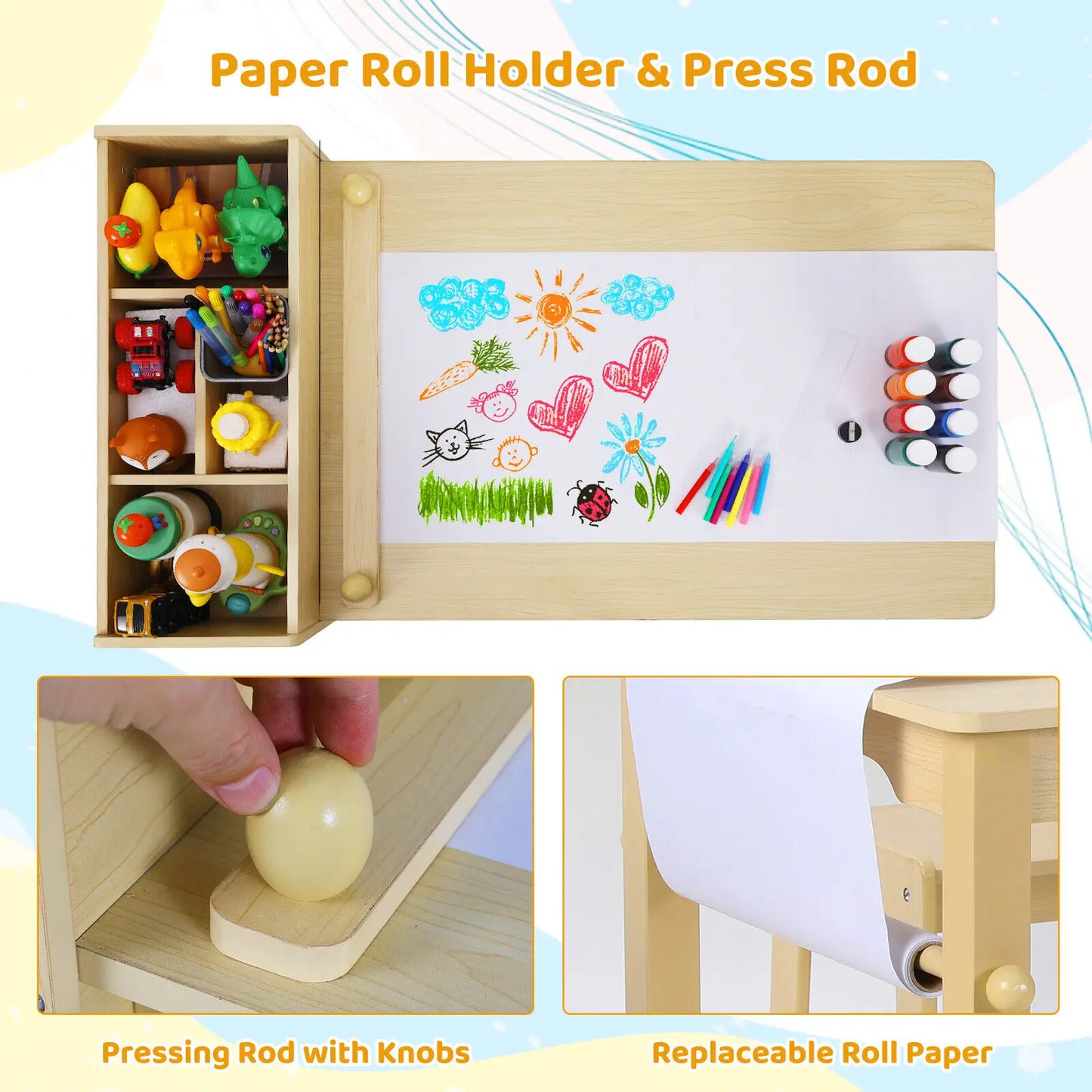 AuAgFinishes Kids Art Table and Chair Set with Storage Shelves