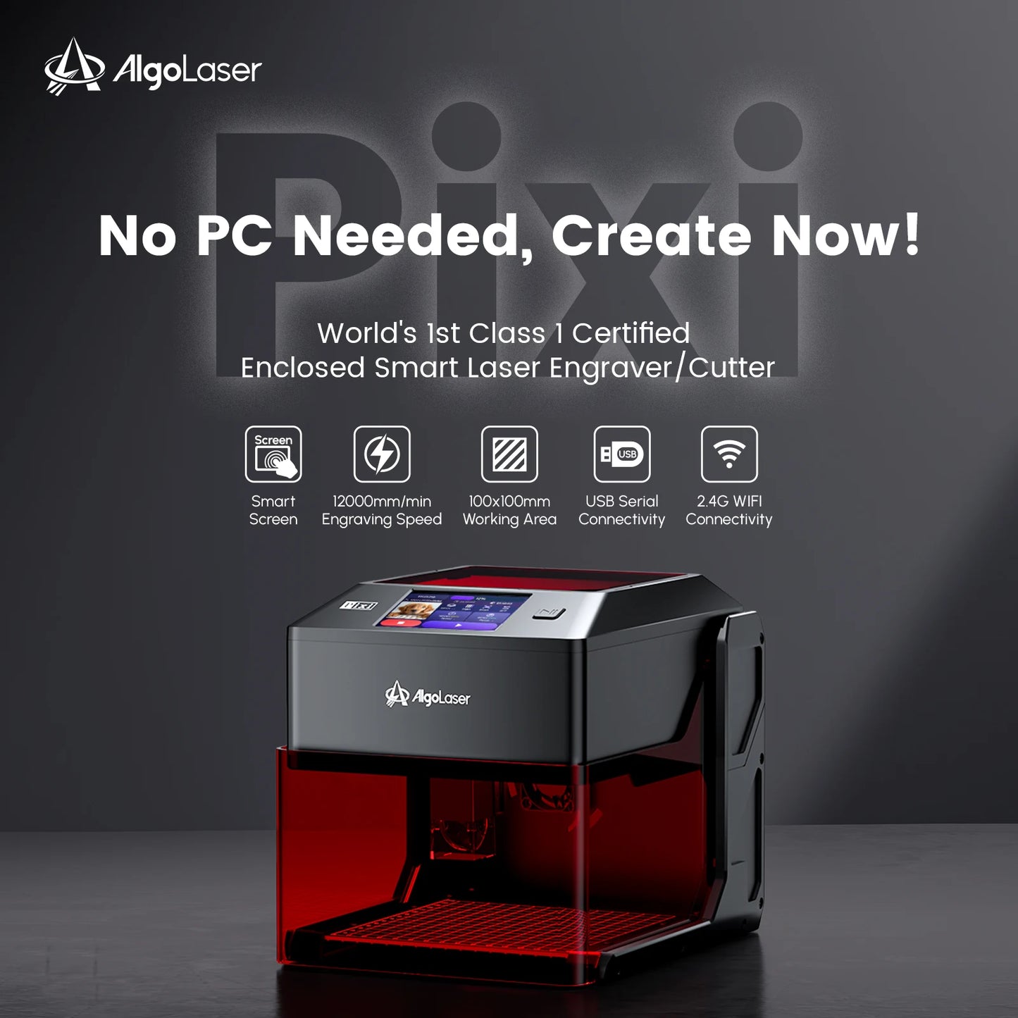AlgoLaser Pixi 10W Touch Screen Smart Engraving Machine with Roller 100x100mm Engraving Area DIY Holiday Handmade Tool Water Cup