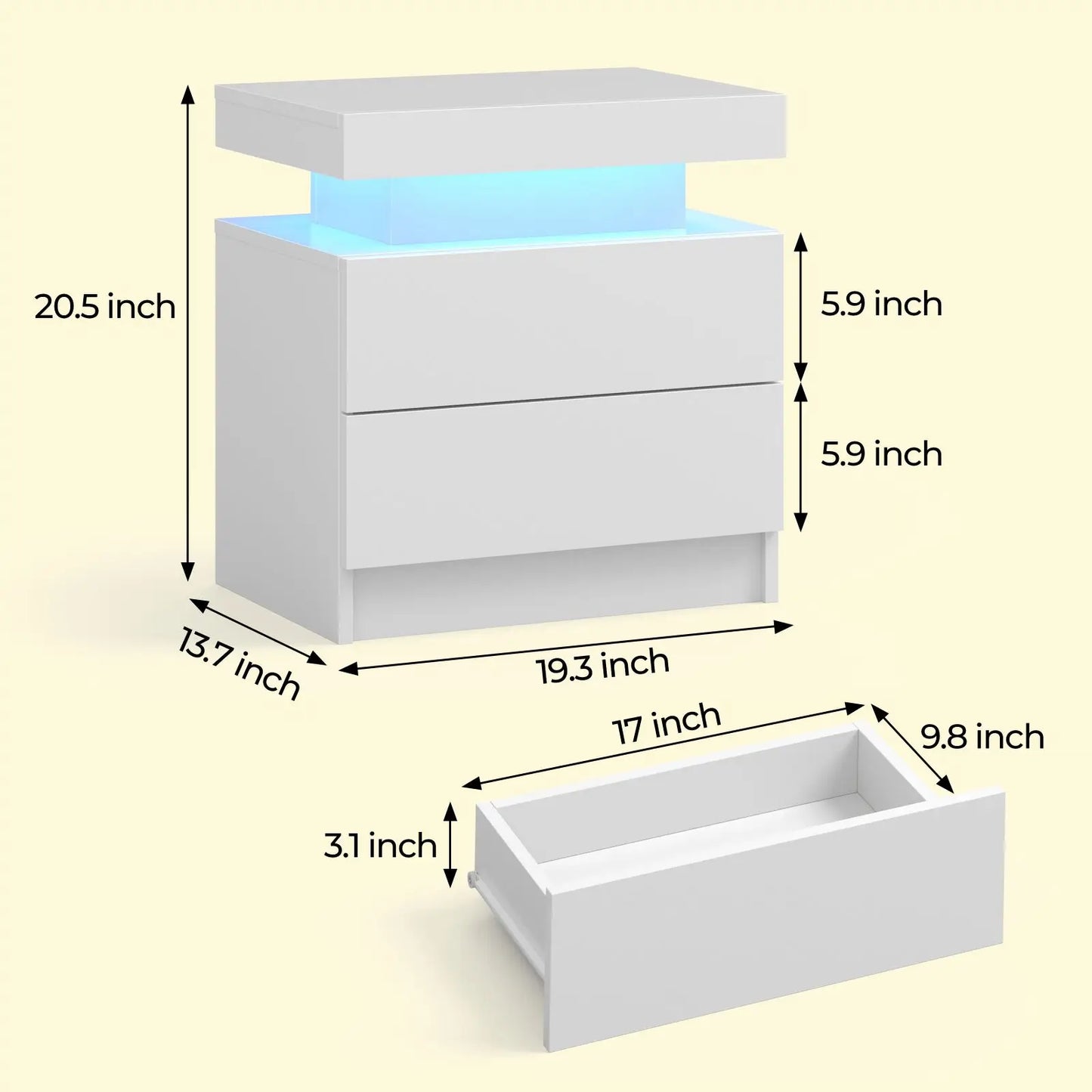 Cubehom LED Nightstands With 2 Drawers And RGB Lights