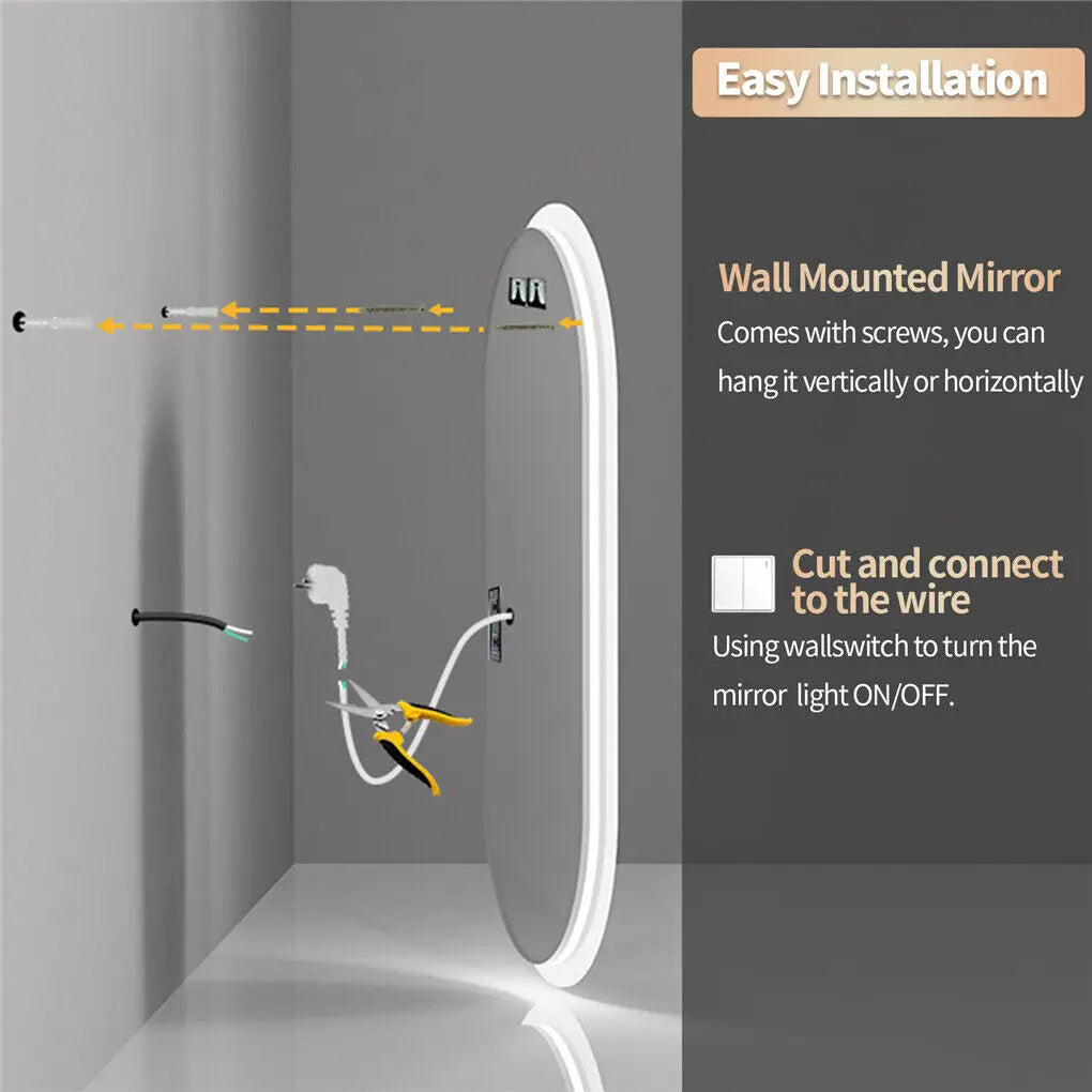 LUVODI LED Backlit Bathroom Mirror With Touch Dimming Defog IP44