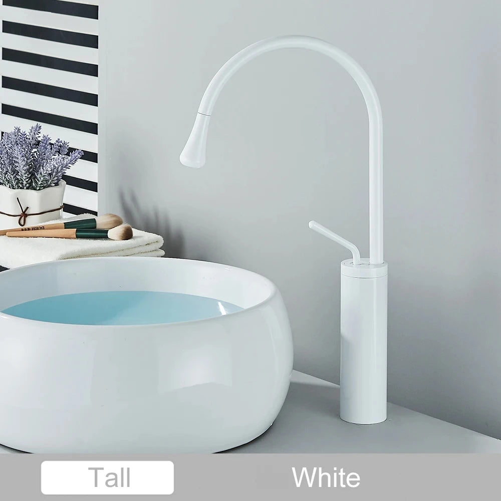Saeuwtowy Brass Basin Faucet Deck Mounted Single Handle Hot Cold