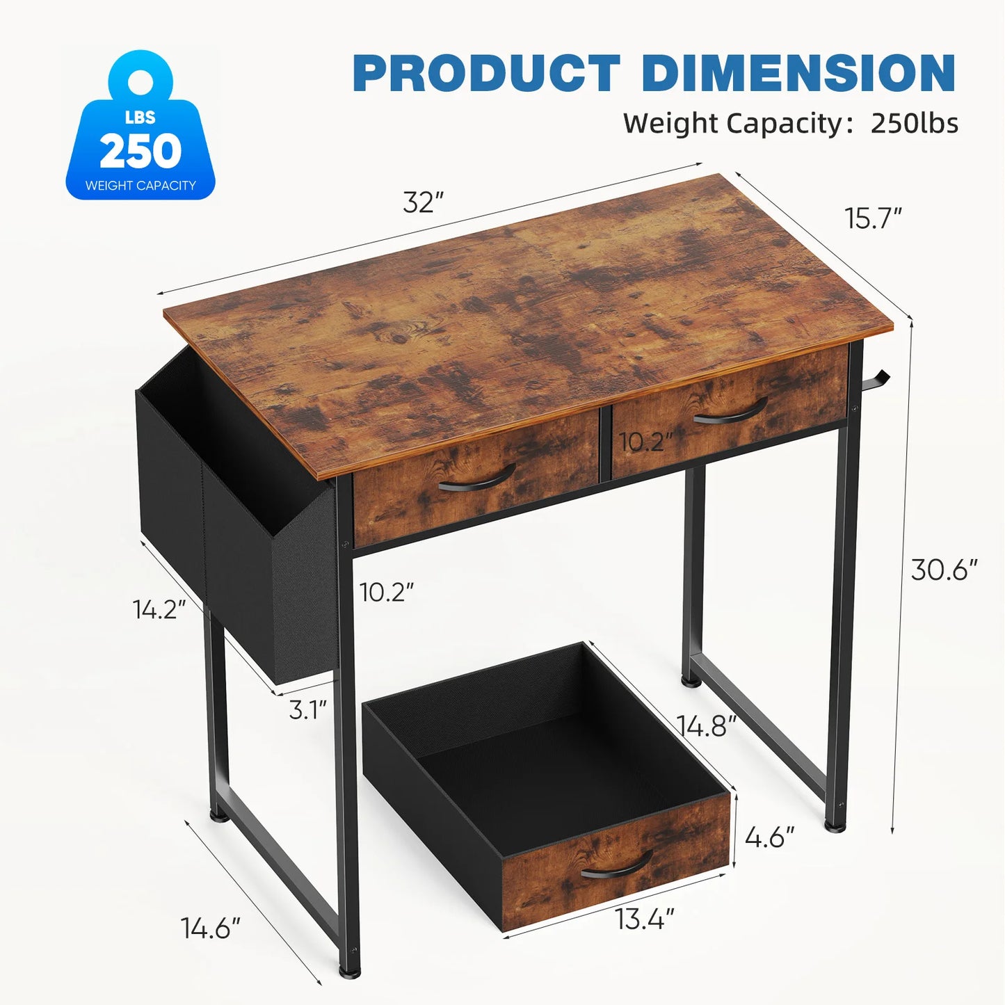 JHK Modern Office Desk Fabric Storage Drawers And Metal Frame