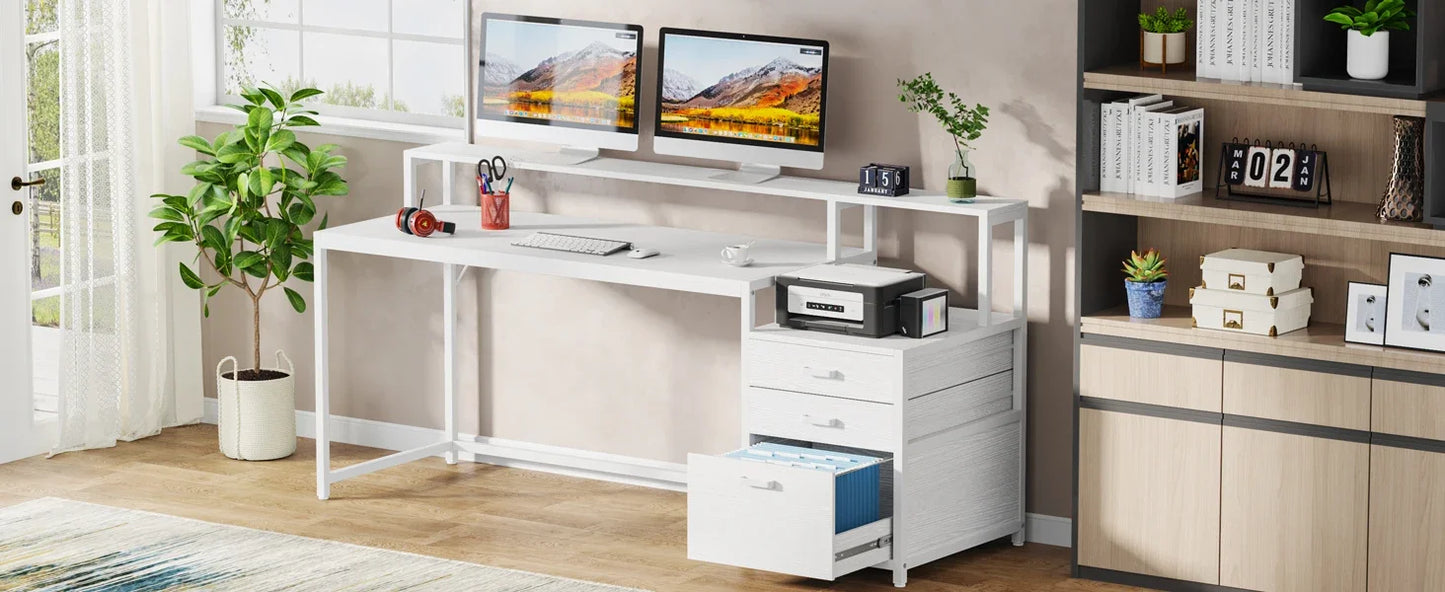 Tribesigns Computer Desk With File Drawer And Monitor Stand