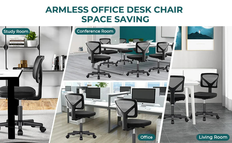 JHK Mesh Lumbar Support Armless Office Chair With Adjustable Height