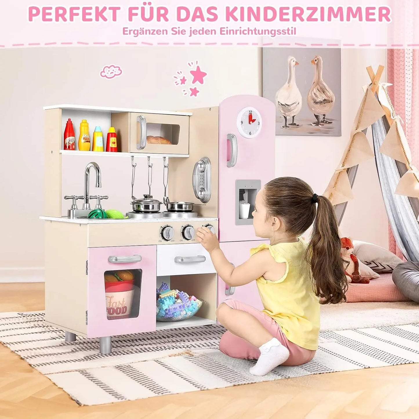 AuAg Wooden Play Kitchen Set With Lights And Sounds
