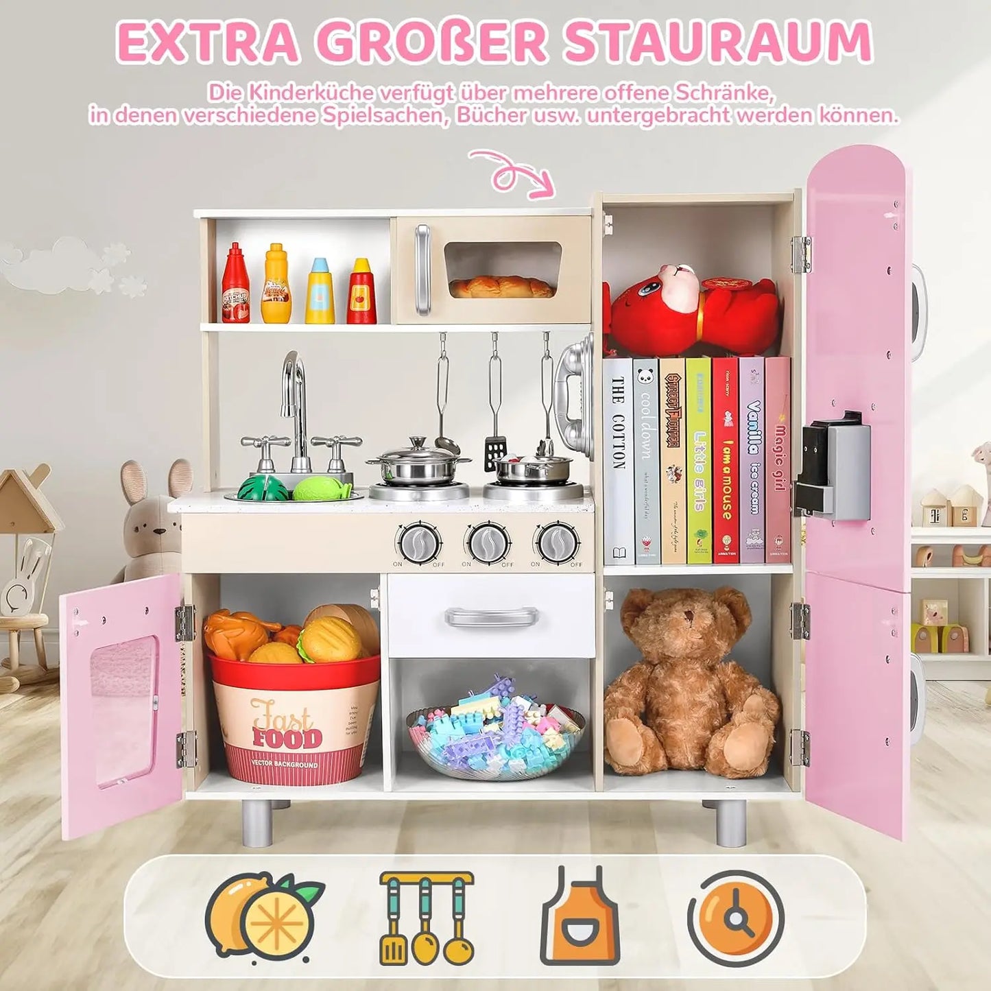 Wooden Pretend Play Kitchen Set With Lights And Sounds