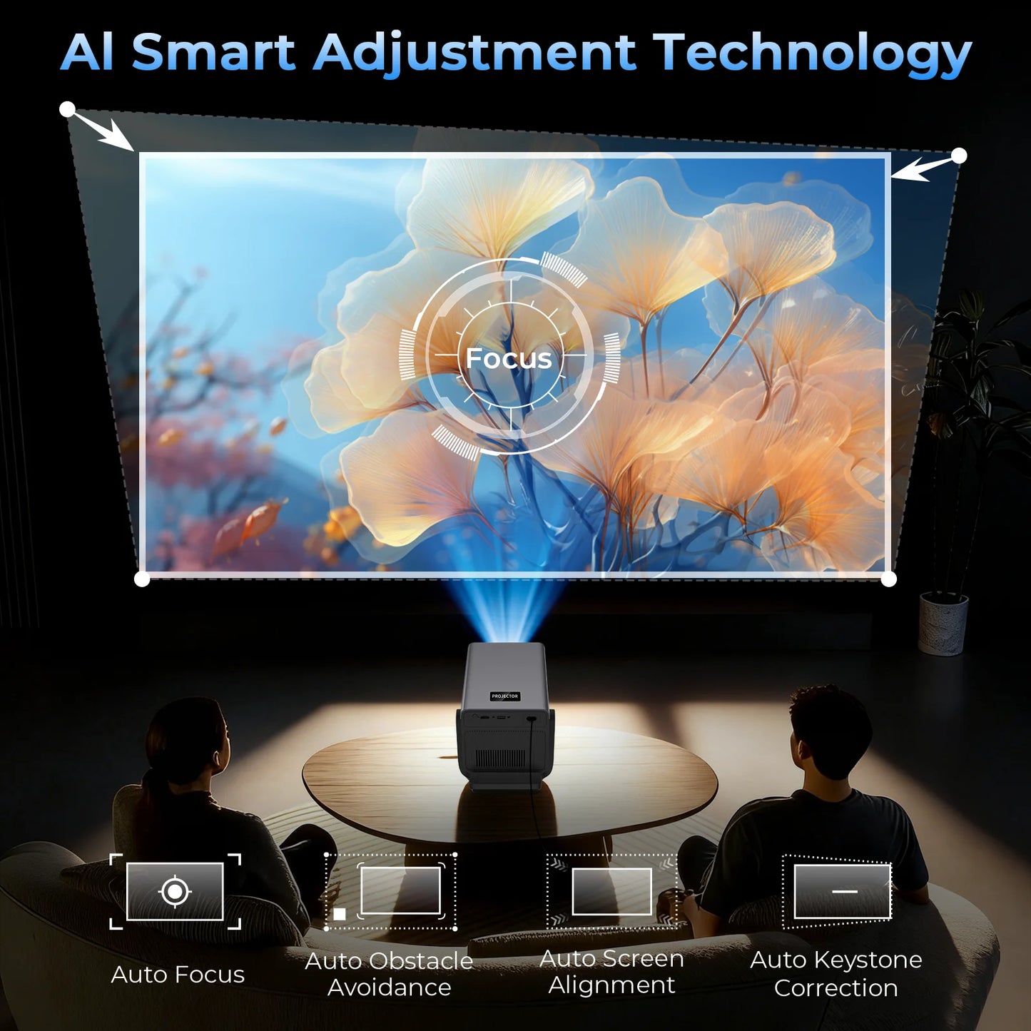 LynCast 8K Support HD Projector With Auto Focus 2000 ANSI