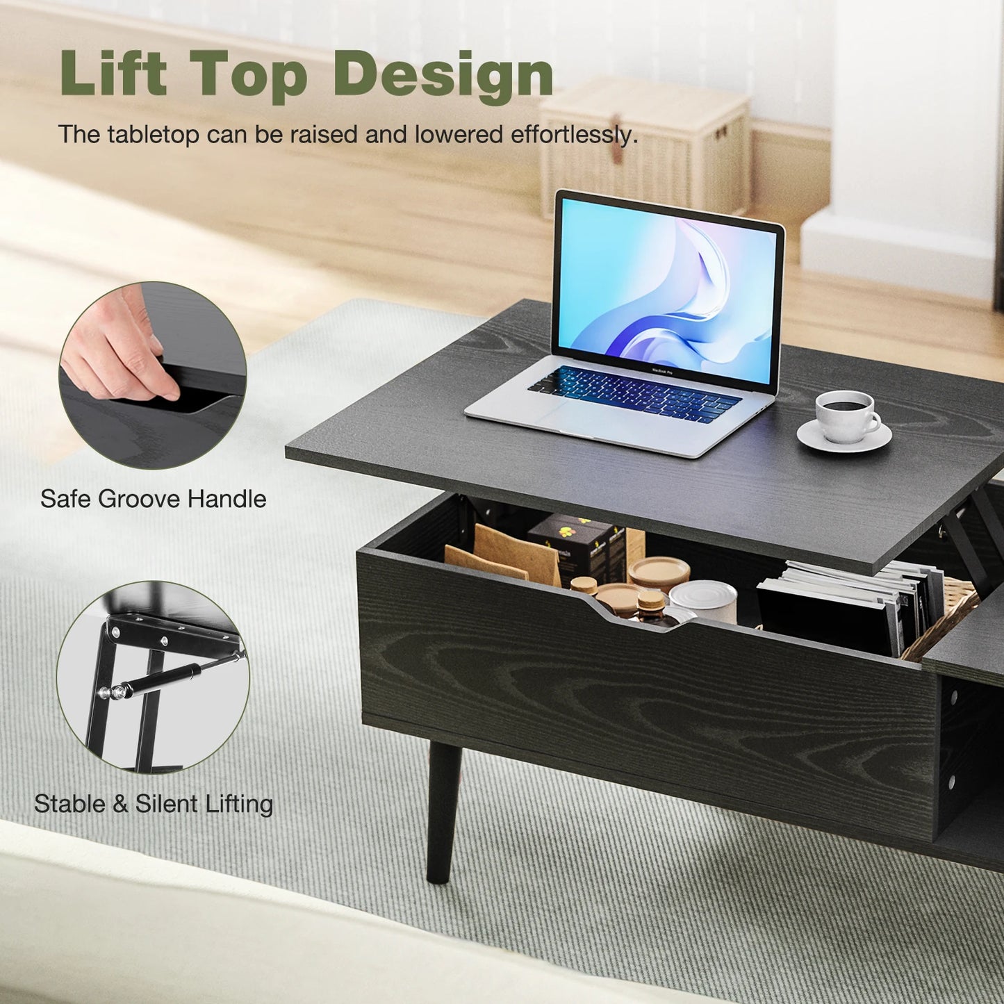 JHK Lift Top Coffee Table With Storage And Easy Lift