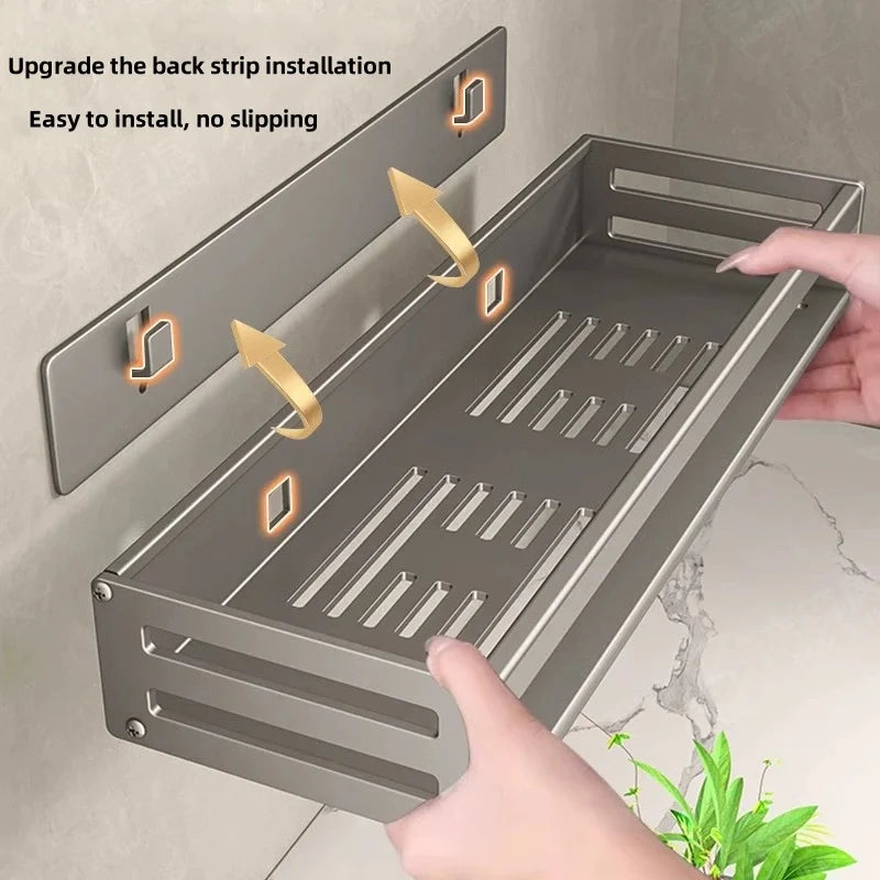 Aluminum Shower Corner Shelf Without Drilling Towel Bar Shampoo Holder