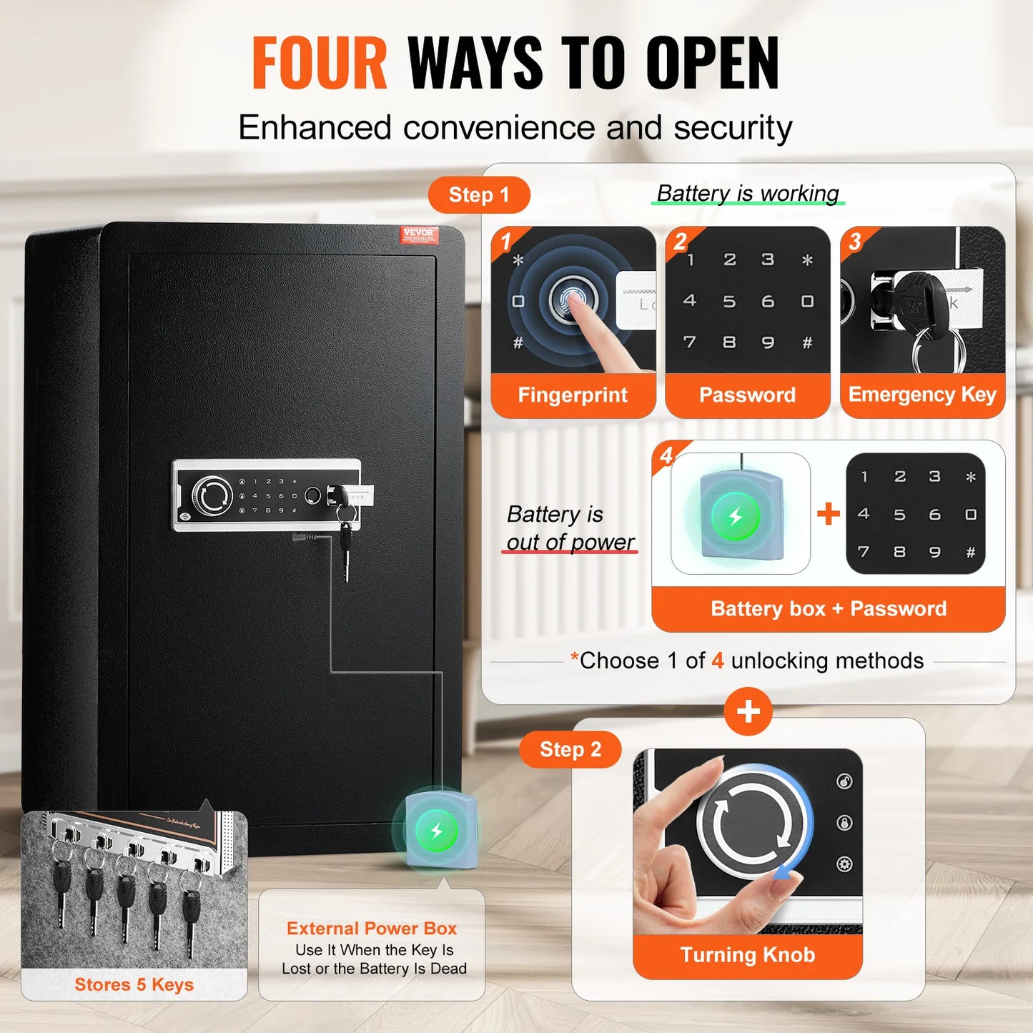SucceBuy Safe Box with Key Lock Password and Fingerprint Access