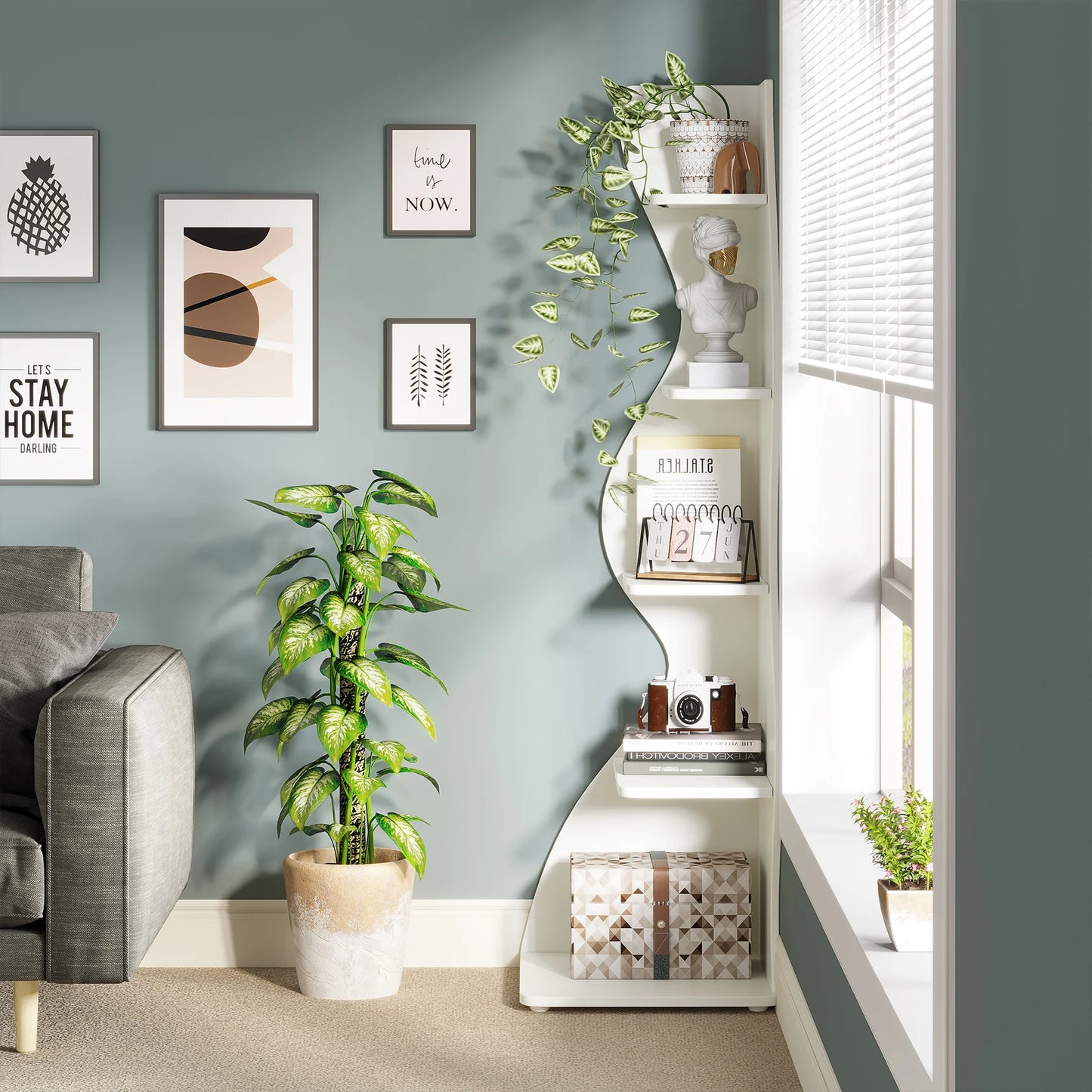 Tribesigns 5 Tier Corner Shelf Wall Bookshelf Plant Stand