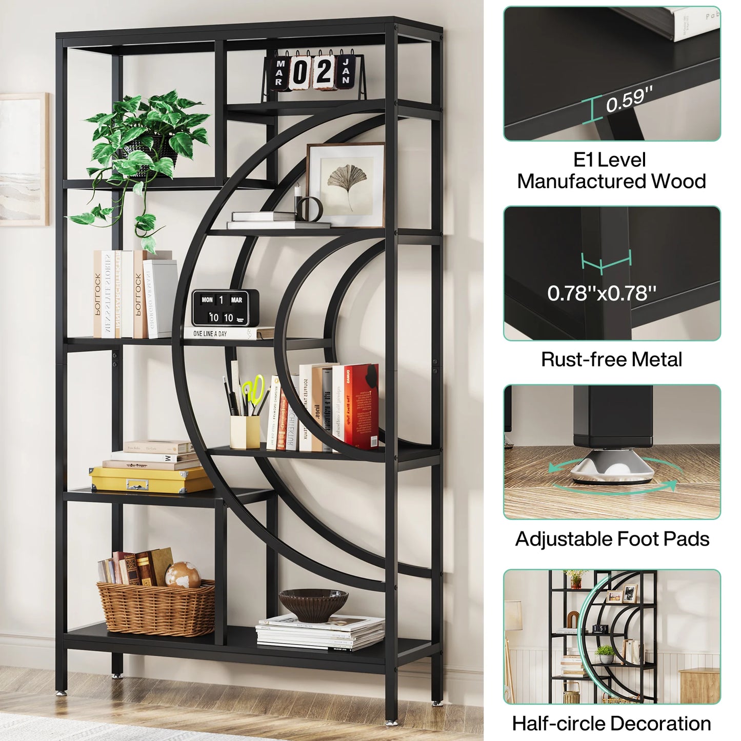 Tribesigns 5 Tier Industrial Bookshelf Etagere Freestanding Bookcase
