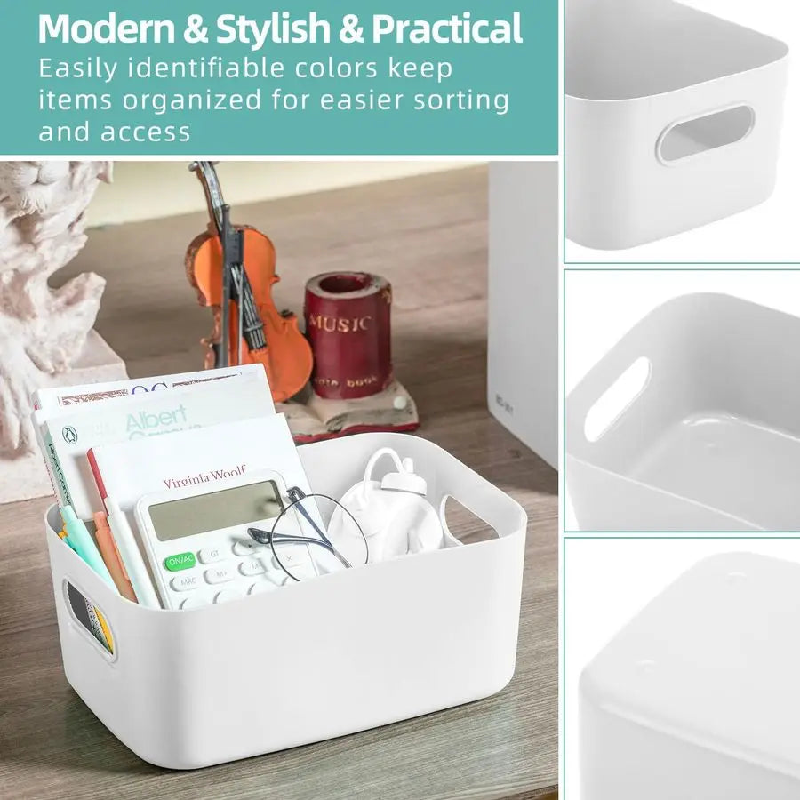 12-Pack Plastic Storage Bins With Handles For Home Organization