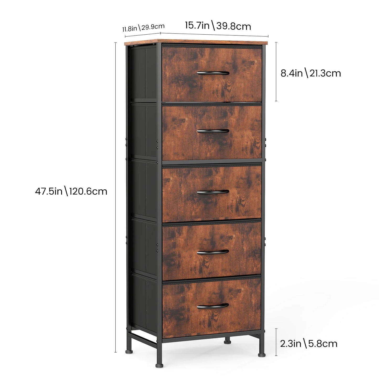 JHK Modern Dresser With Five Fabric Drawers Steel Frame