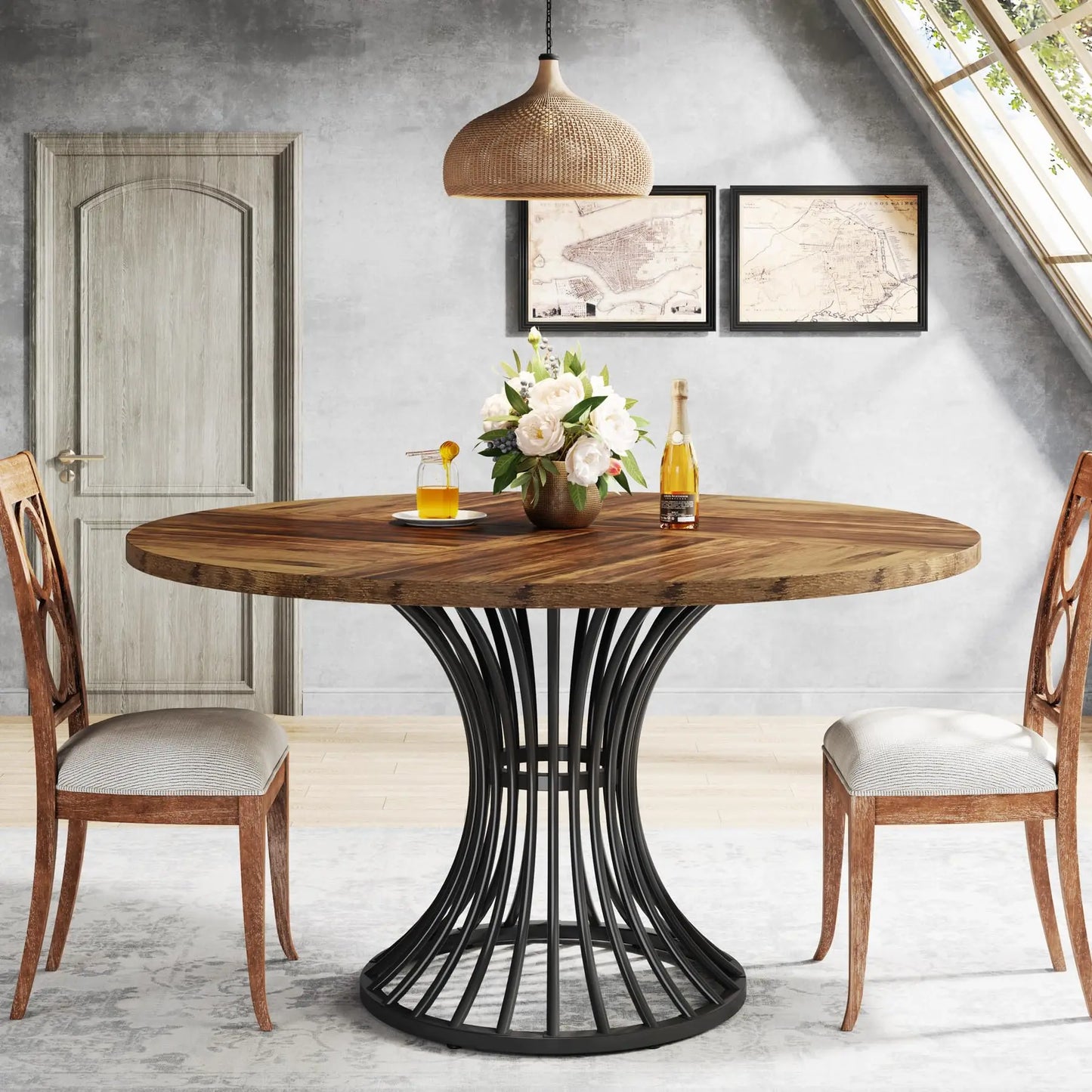 Tribesigns Round Dining Table For 4 To 6 People Farmhouse