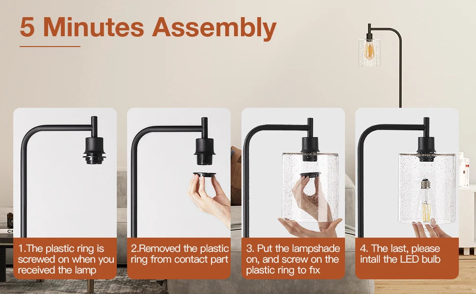 Floor Lamp For Living Room With Led And Seeded Glass