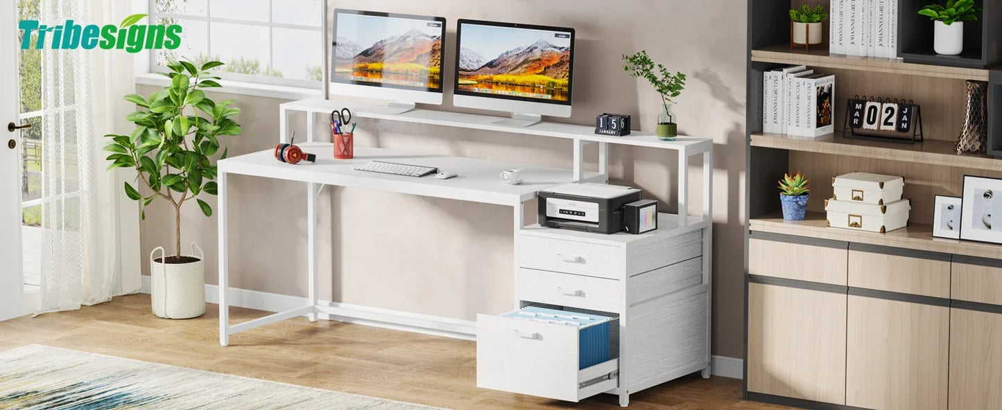 Tribesigns Computer Desk With File Drawer And Monitor Stand