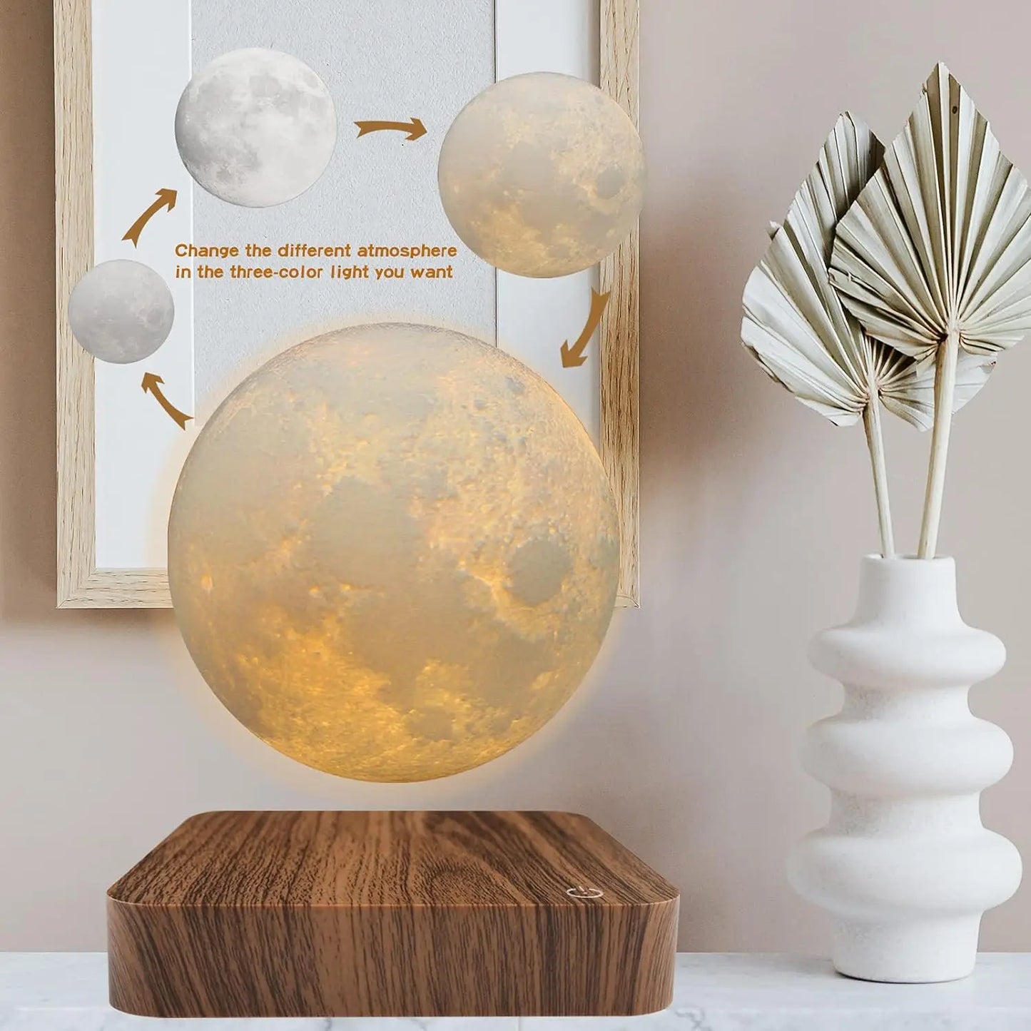 Mexllex Magnetic Floating Moon Lamp Wooden Base And 3 LEDs