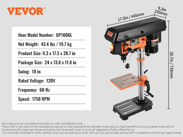 SucceBuy Tabletop Drill Press 3.2Amp 120V 5 Speed With Laser