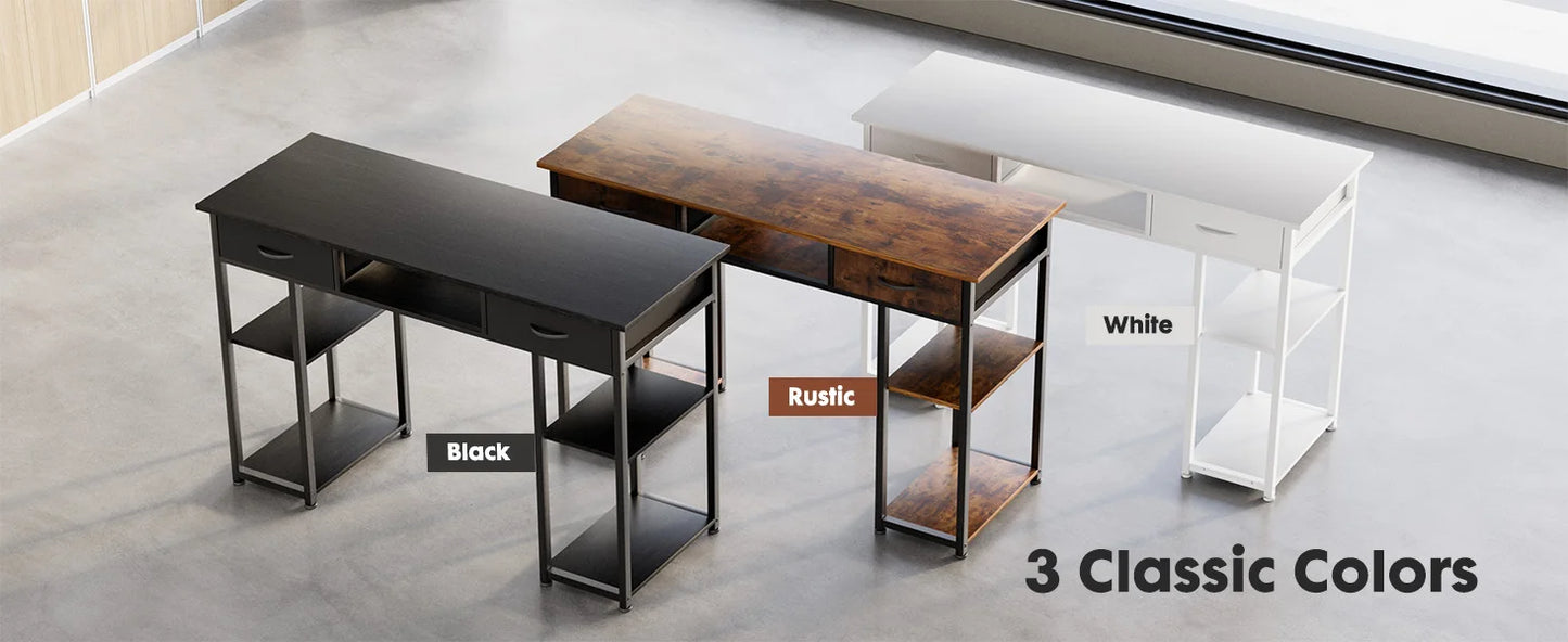 JHK Gaming Desk With Fabric Drawers Storage And Metal Frame