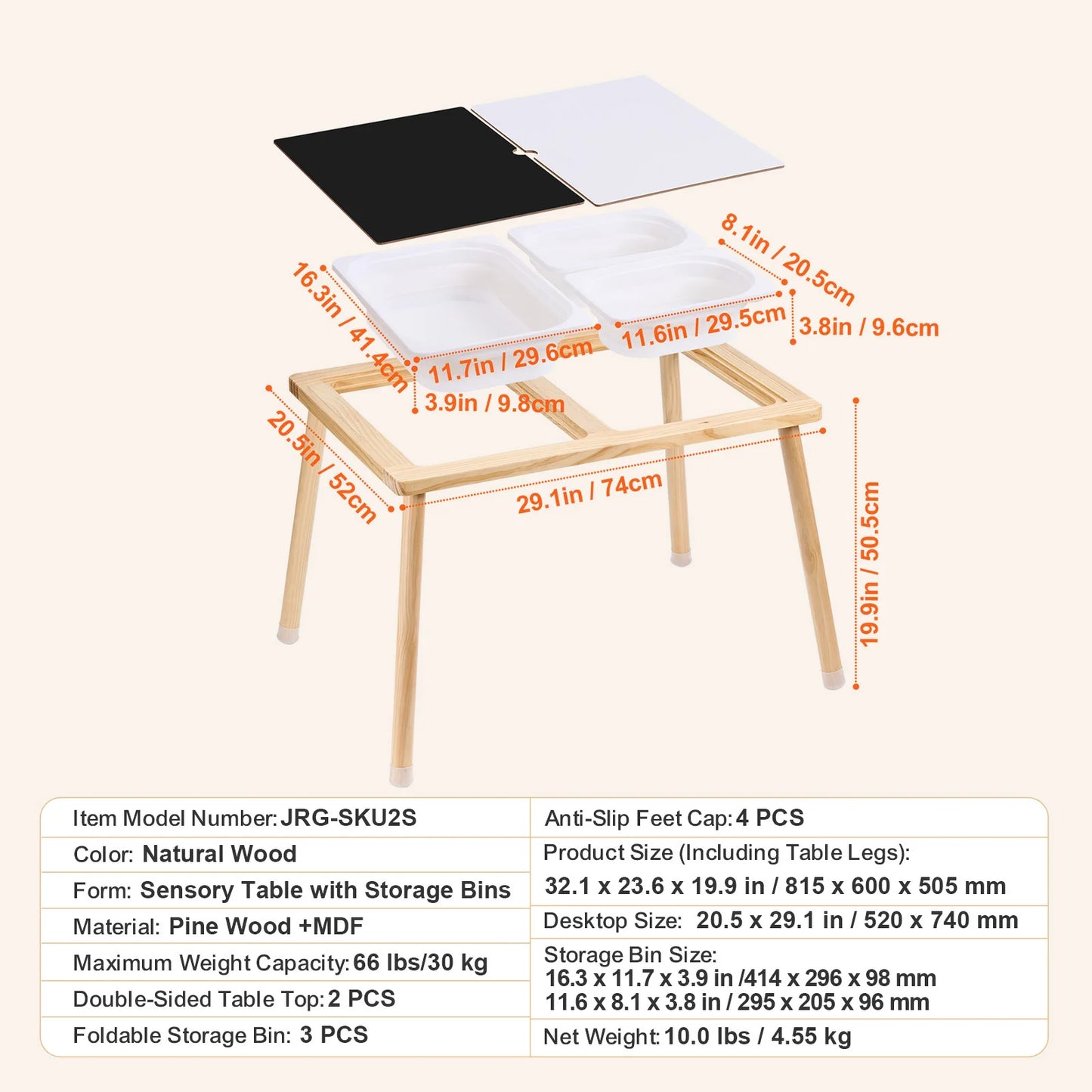 Wooden Sensory Table For Kids With Foldable Storage Bins