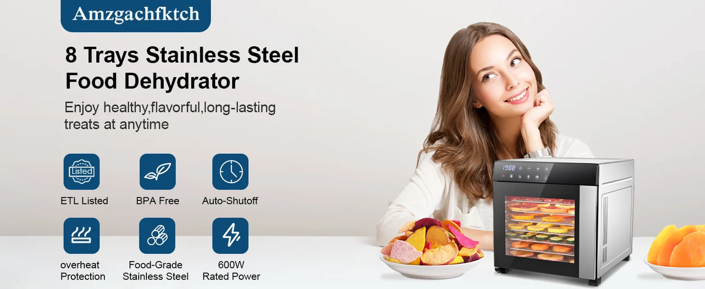 SNDOAS 8 Tray Stainless Steel Food Dehydrator With 600W Presets