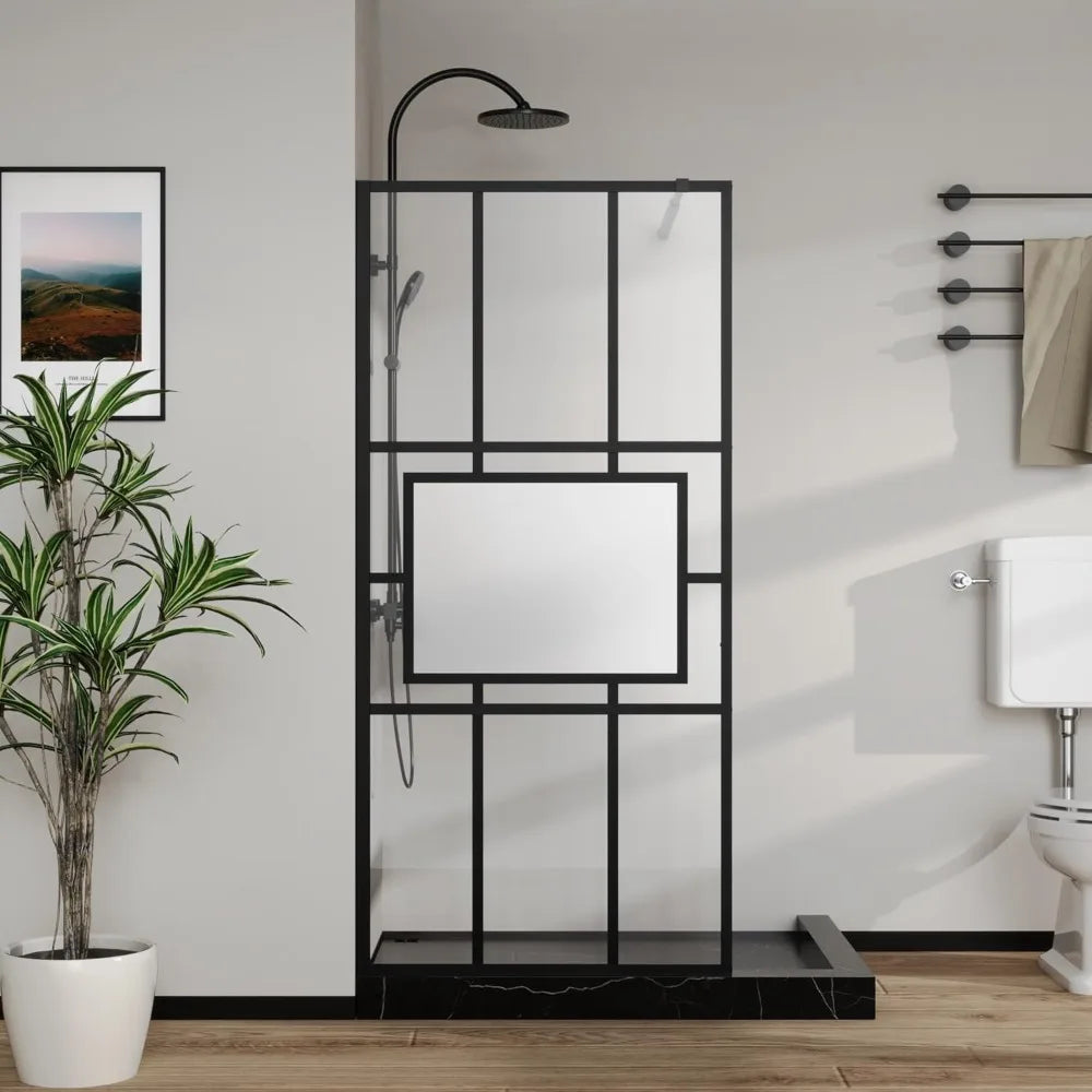 XMSJ Glass Shower Door With Fixed Framed Tempered Glass