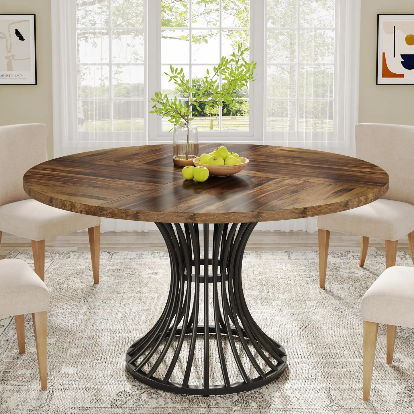 Tribesigns Round Dining Table For 4 To 6 People Farmhouse