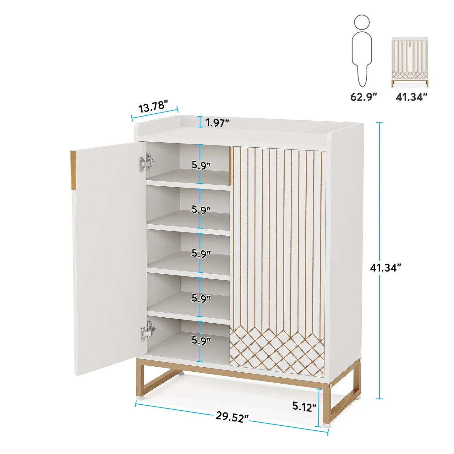 Tribesigns 5-Tier Shoe Cabinet With Doors Wood Storage Organizer