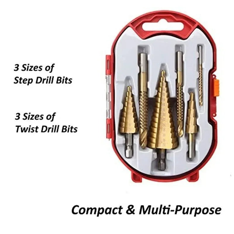 MEYOUTOWNDIY Titanium Coated Drill Bit Set 6 Piece Step Bits