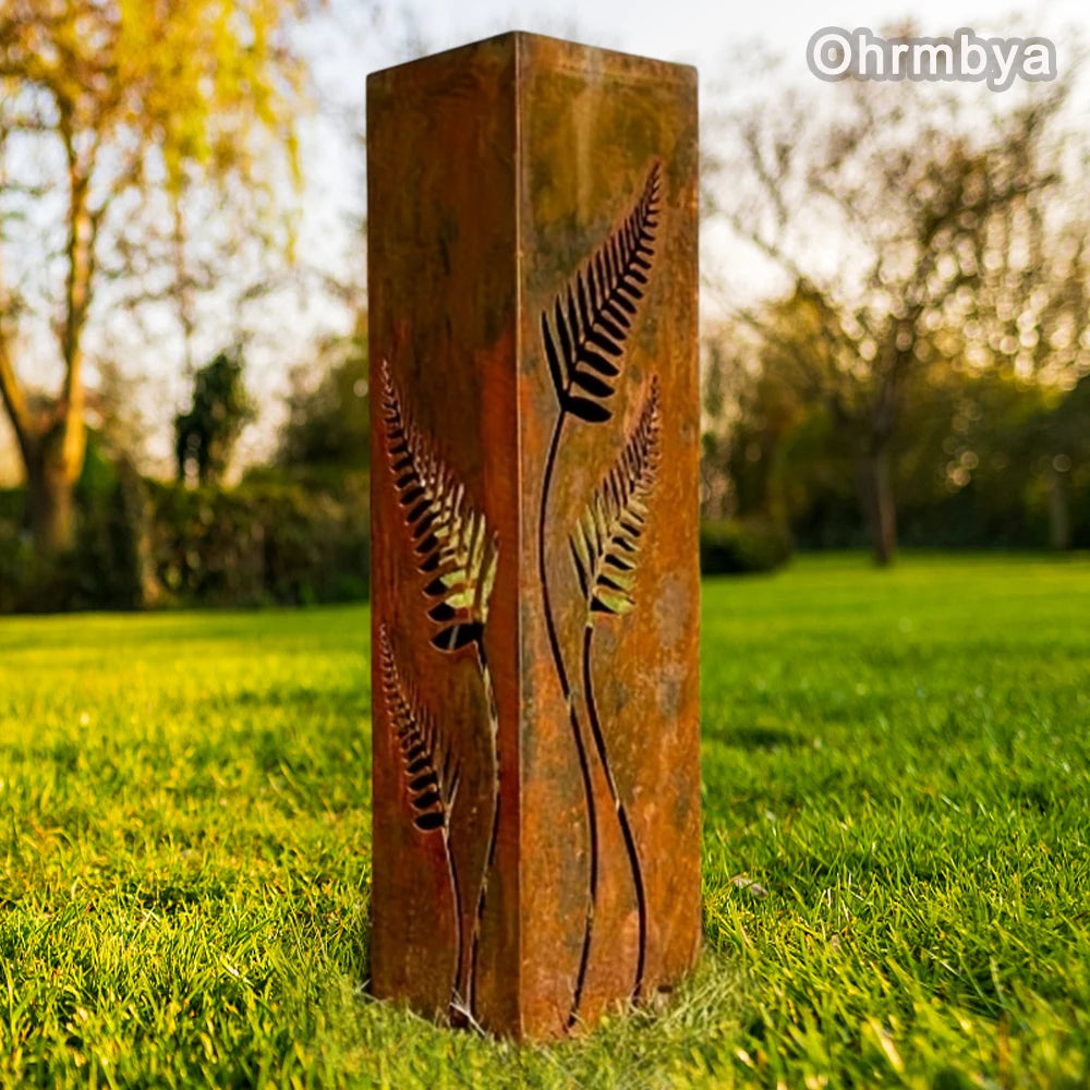 High-concerned Rustic Metal Fern Leaf Bamboo Planter Garden Columns Sculpture