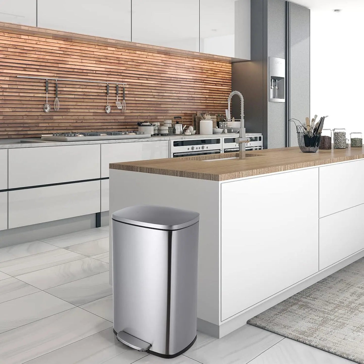 Rectangular Trash Can With Soft Close Pedal Stainless Steel