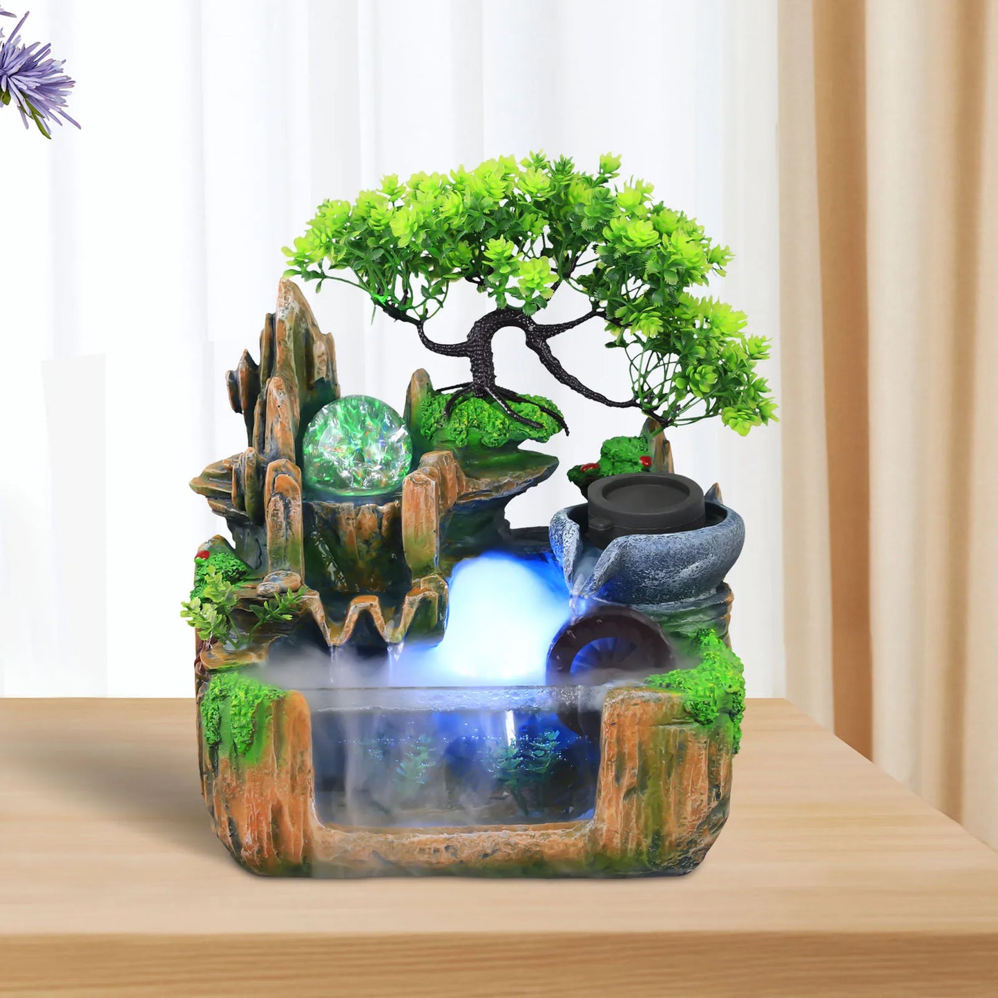Hign-concerned Rockery Water Fountain With LED Light And Mist Tabletop Decor