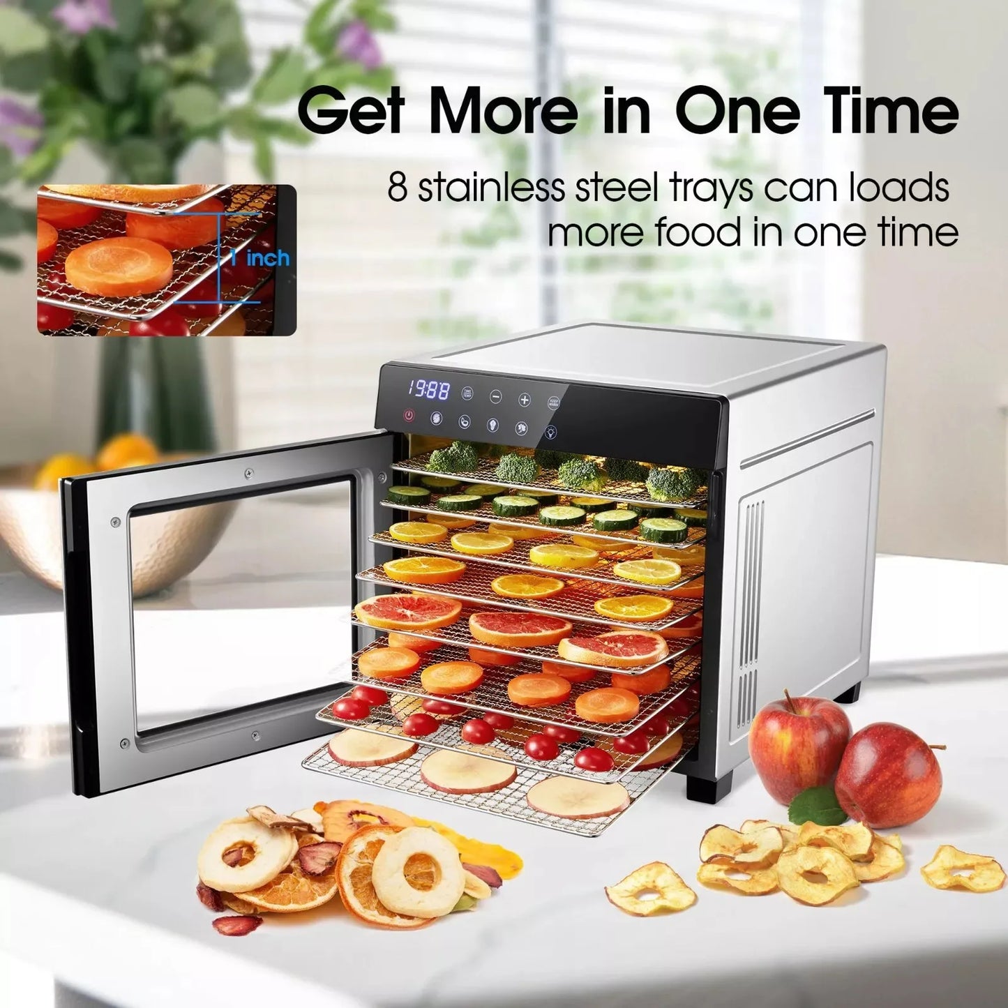 SNDOAS 8 Tray Stainless Steel Food Dehydrator With 600W Presets