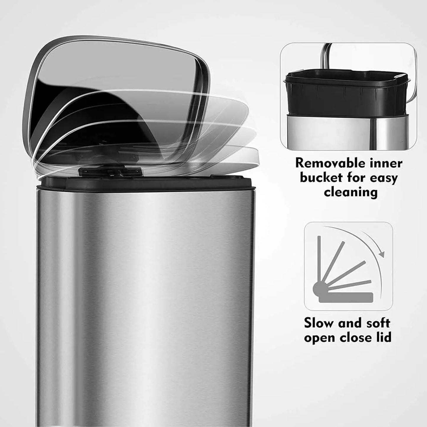 Rectangular Trash Can With Soft Close Pedal Stainless Steel