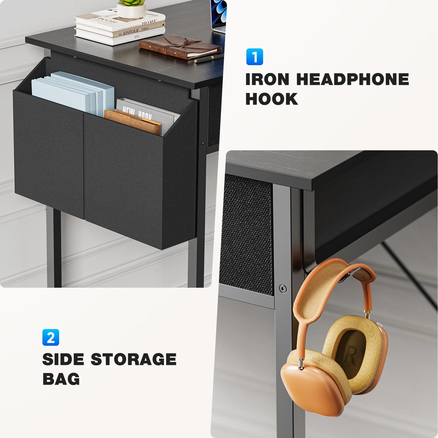 JHK Modern Office Desk Fabric Storage Drawers And Metal Frame
