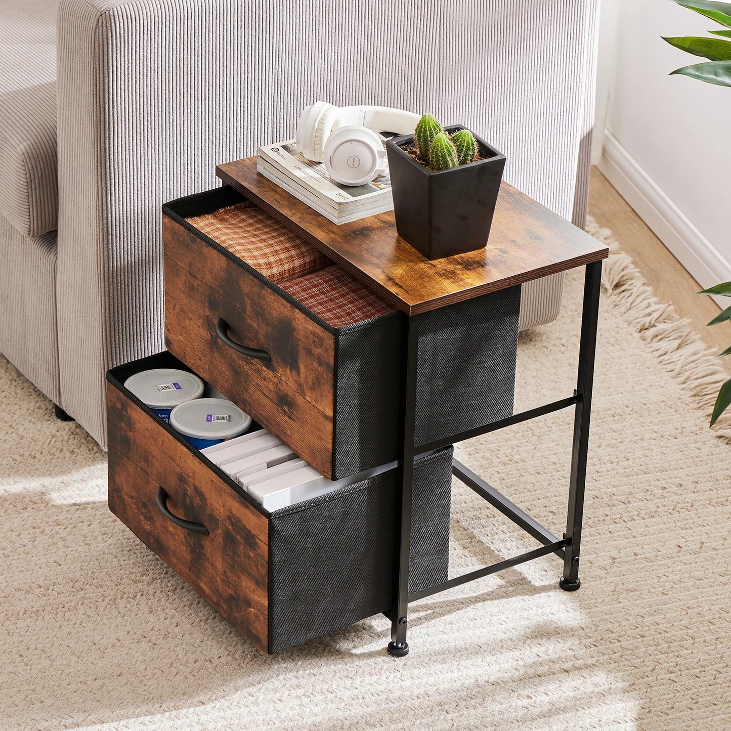 JHK Nightstand Bedside Table With Storage Drawers For Bedroom