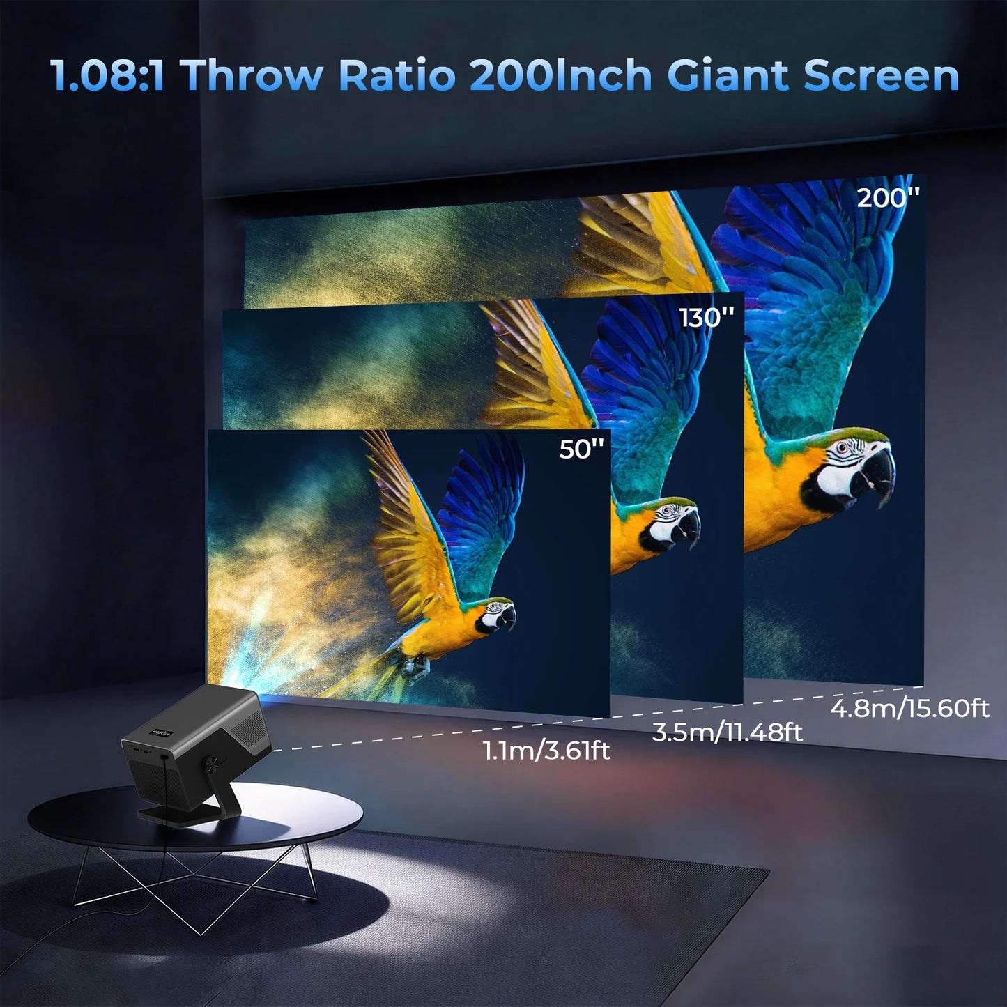 LynCast 8K Support HD Projector With Auto Focus 2000 ANSI
