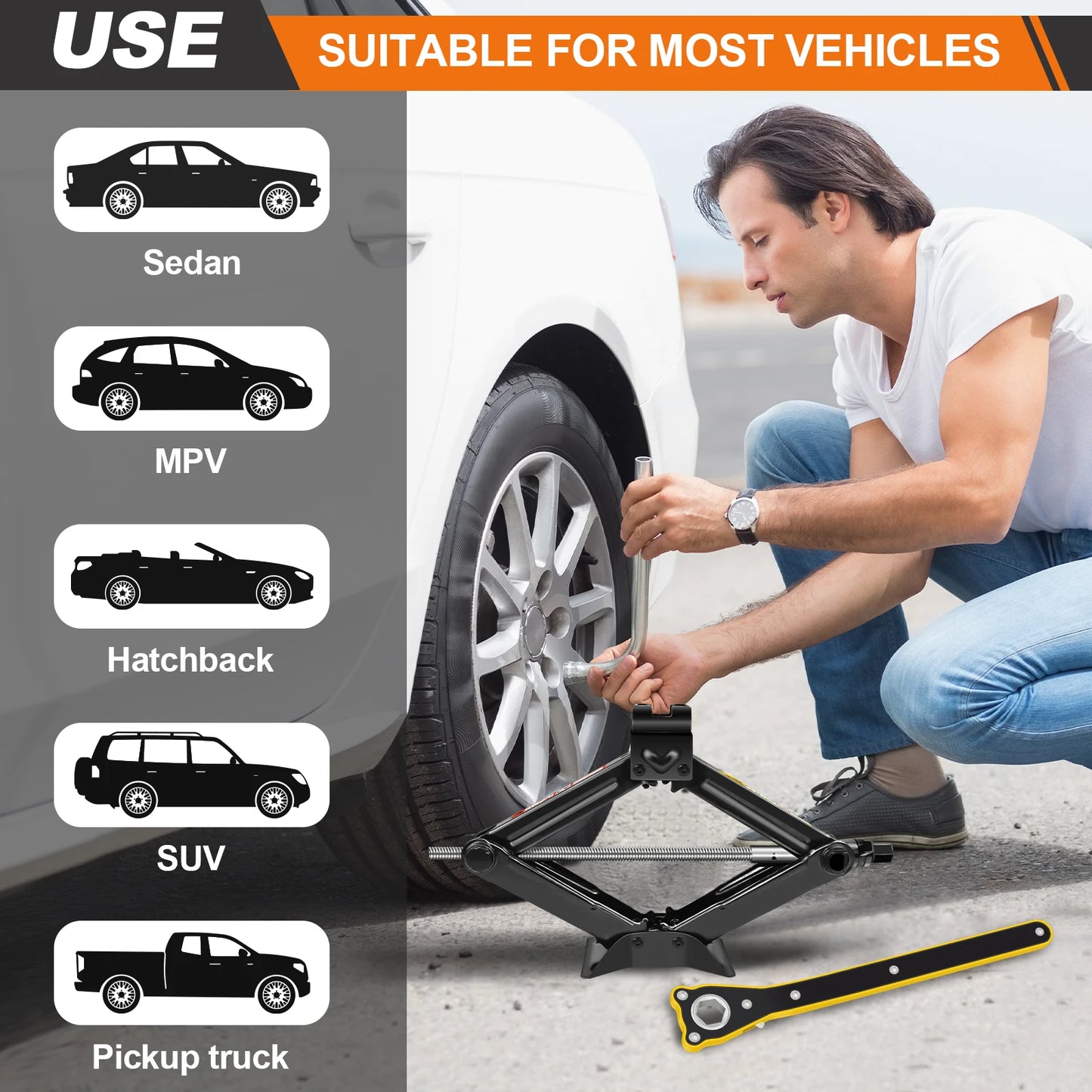 DayPlus 2 Ton Car Scissor Jack Emergency Crank Lift Stand