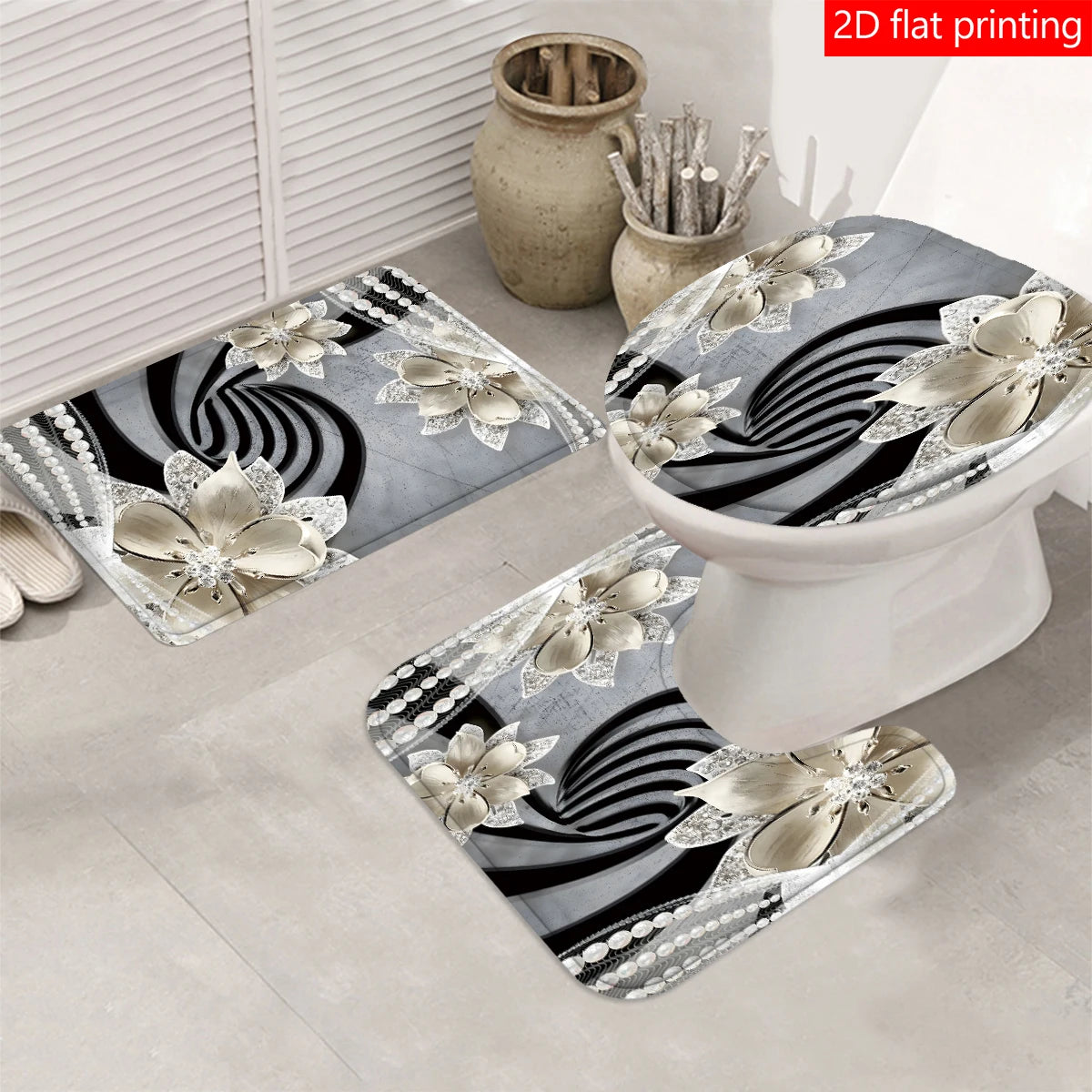 Diamond Flower Shower Curtain Decoration Set Polyester Waterproof Home Decor